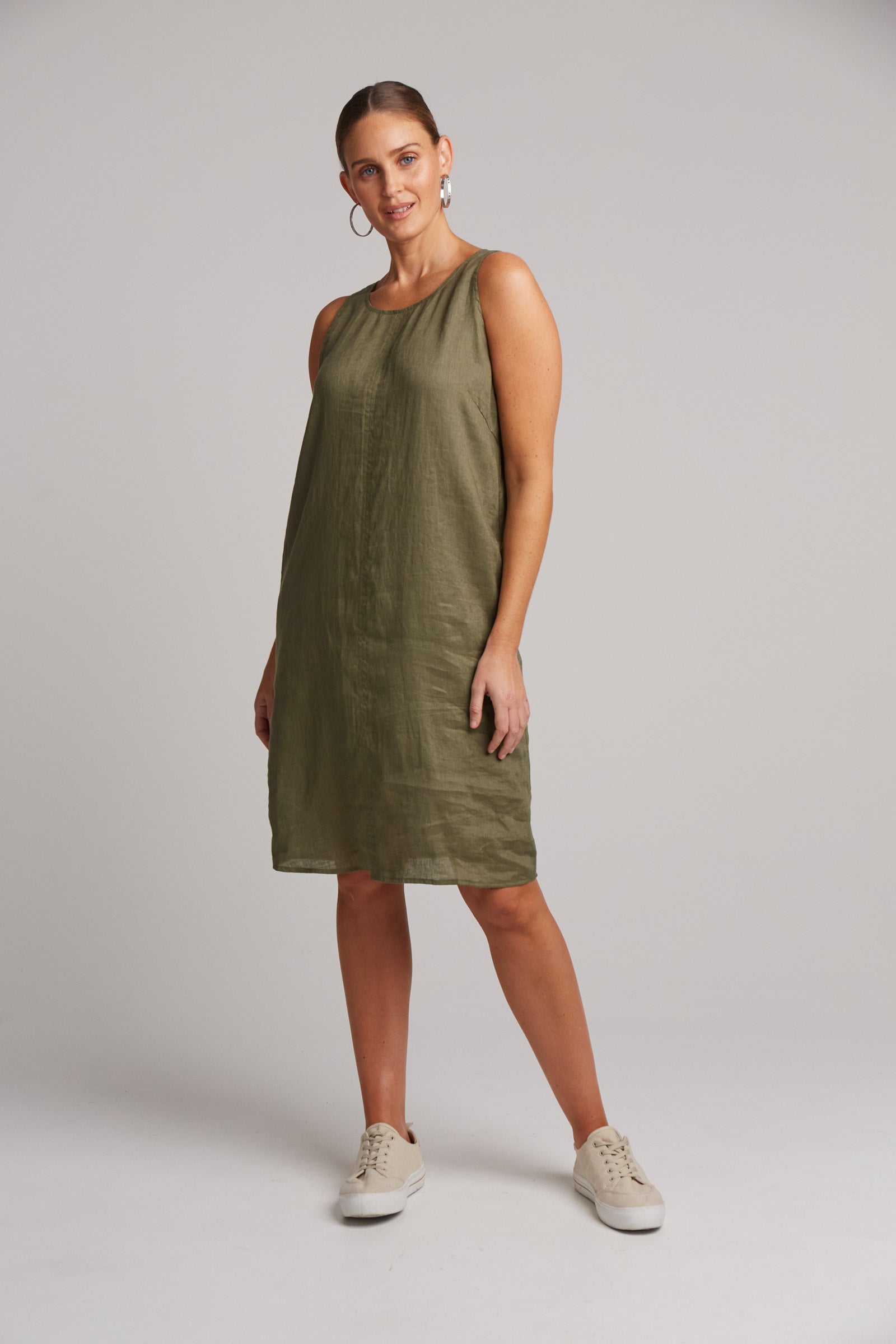 Studio Midi Dress - Khaki - eb&ive Clothing - Dress Mid Linen