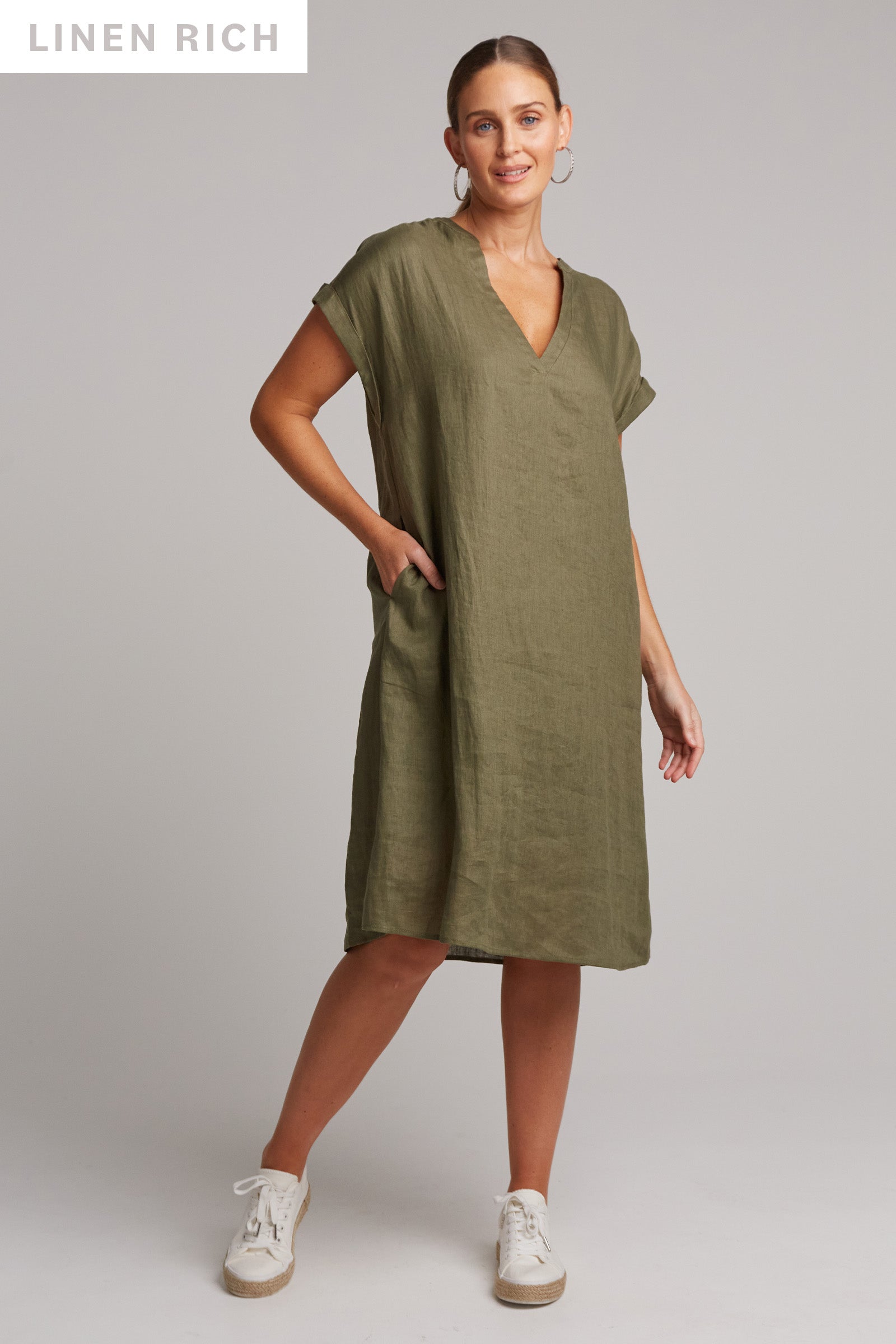 Studio Dress - Khaki - eb&ive Clothing - Dress Mid Linen