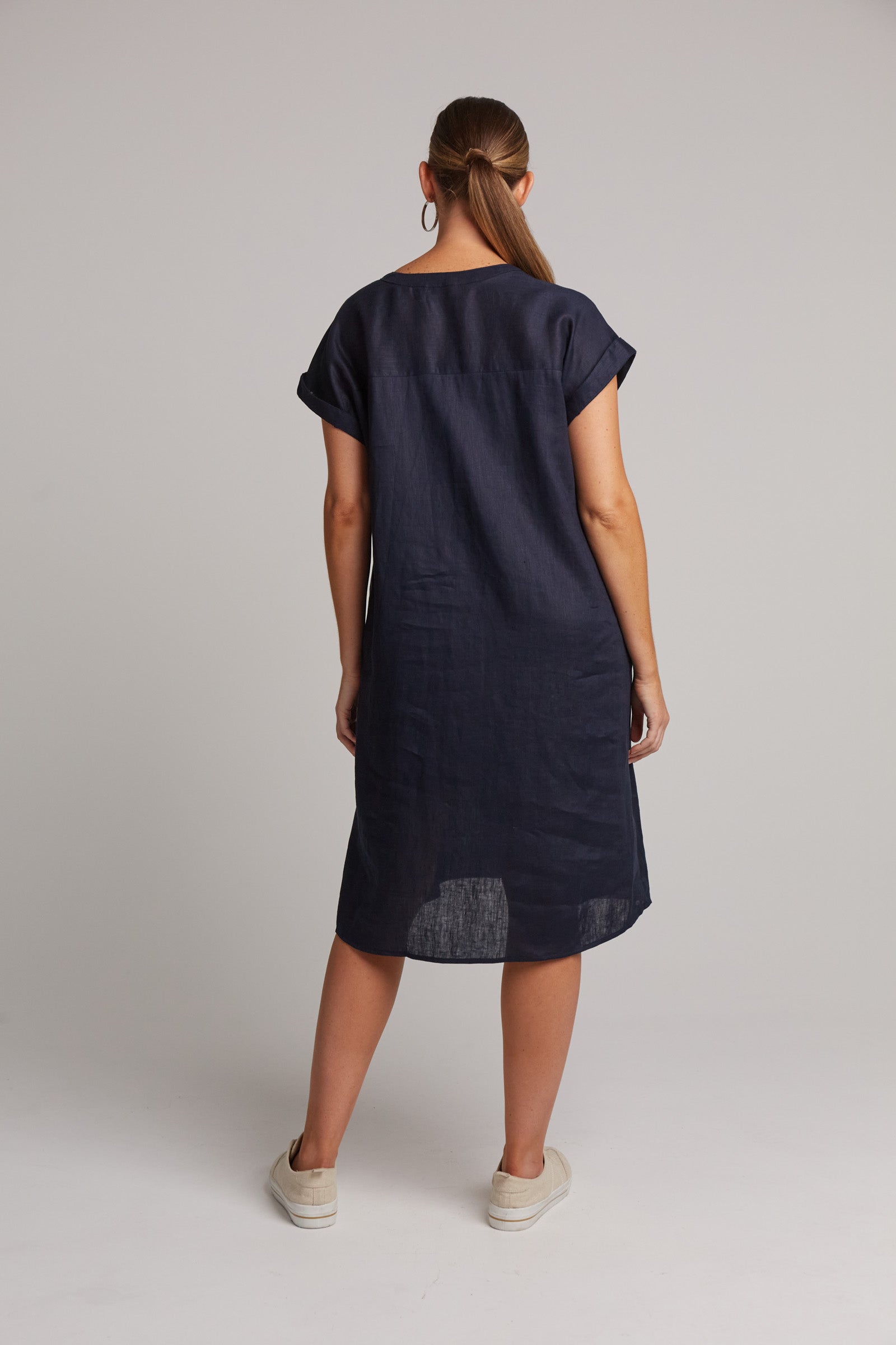 Studio Dress - Navy - eb&ive Clothing - Dress Mid Linen