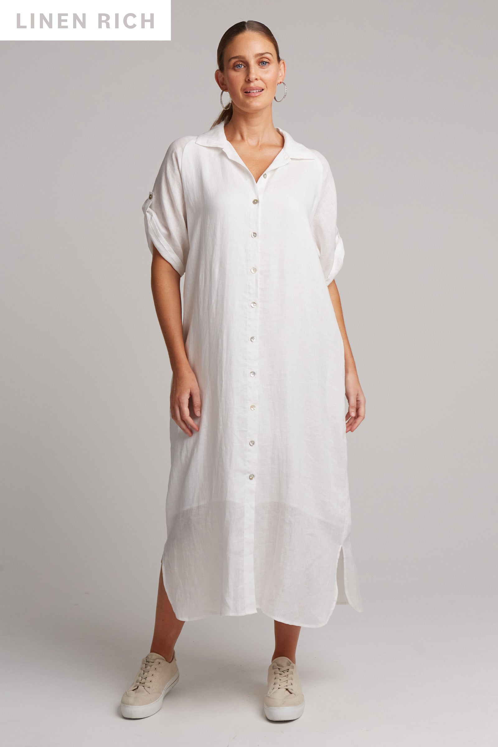 Studio Shirt Dress - Salt - eb&ive Clothing - Shirt Dress Mid Linen