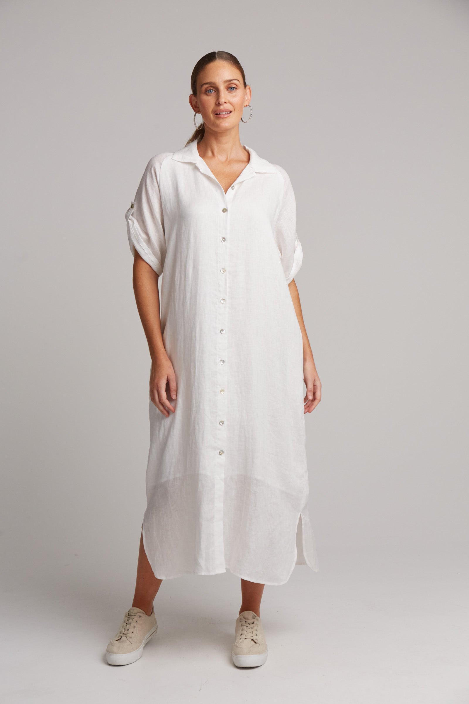 Studio Shirt Dress - Salt - eb&ive Clothing - Shirt Dress Mid Linen