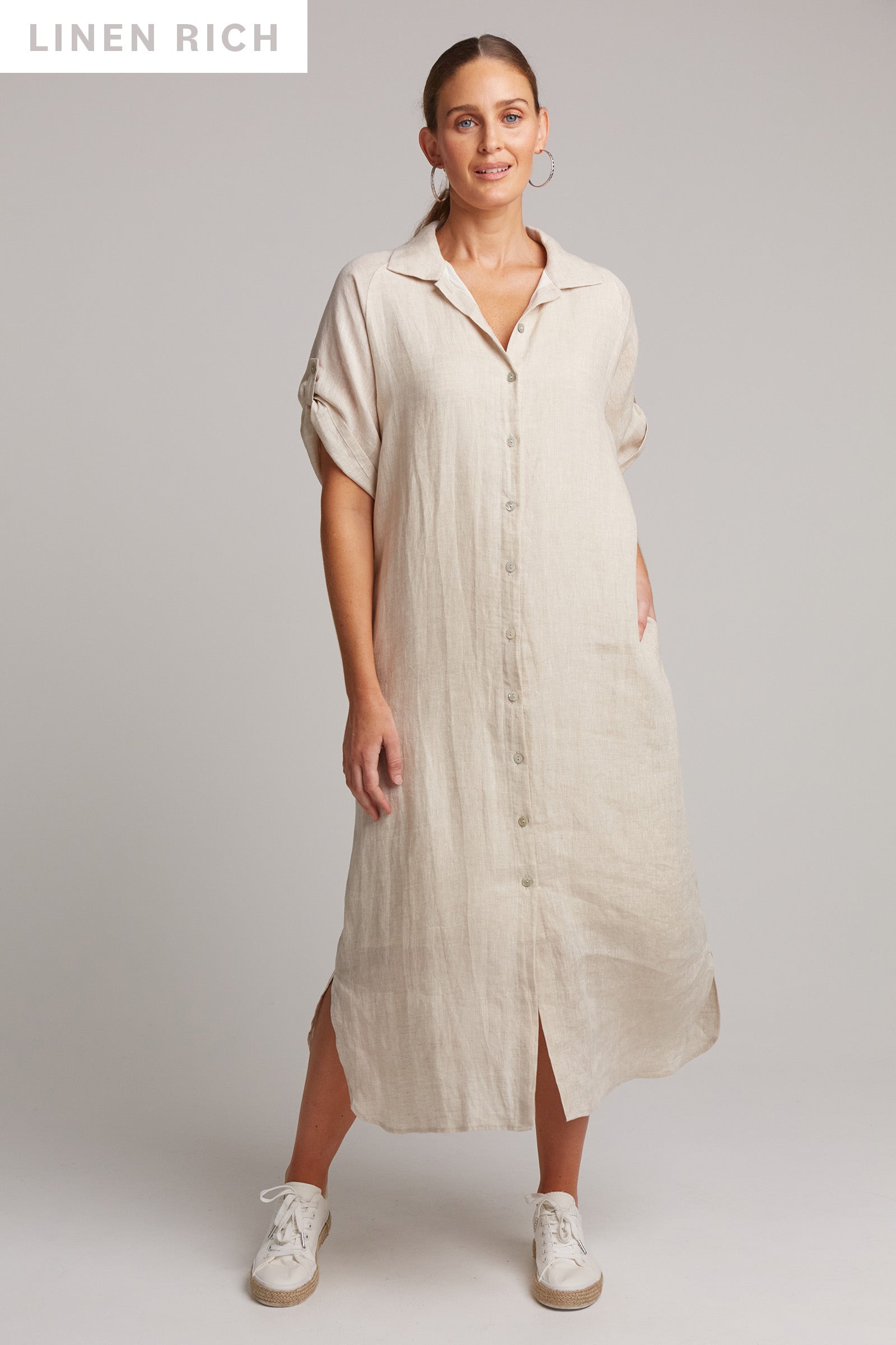Studio Shirt Dress - Tusk - eb&ive Clothing - Shirt Dress Mid Linen
