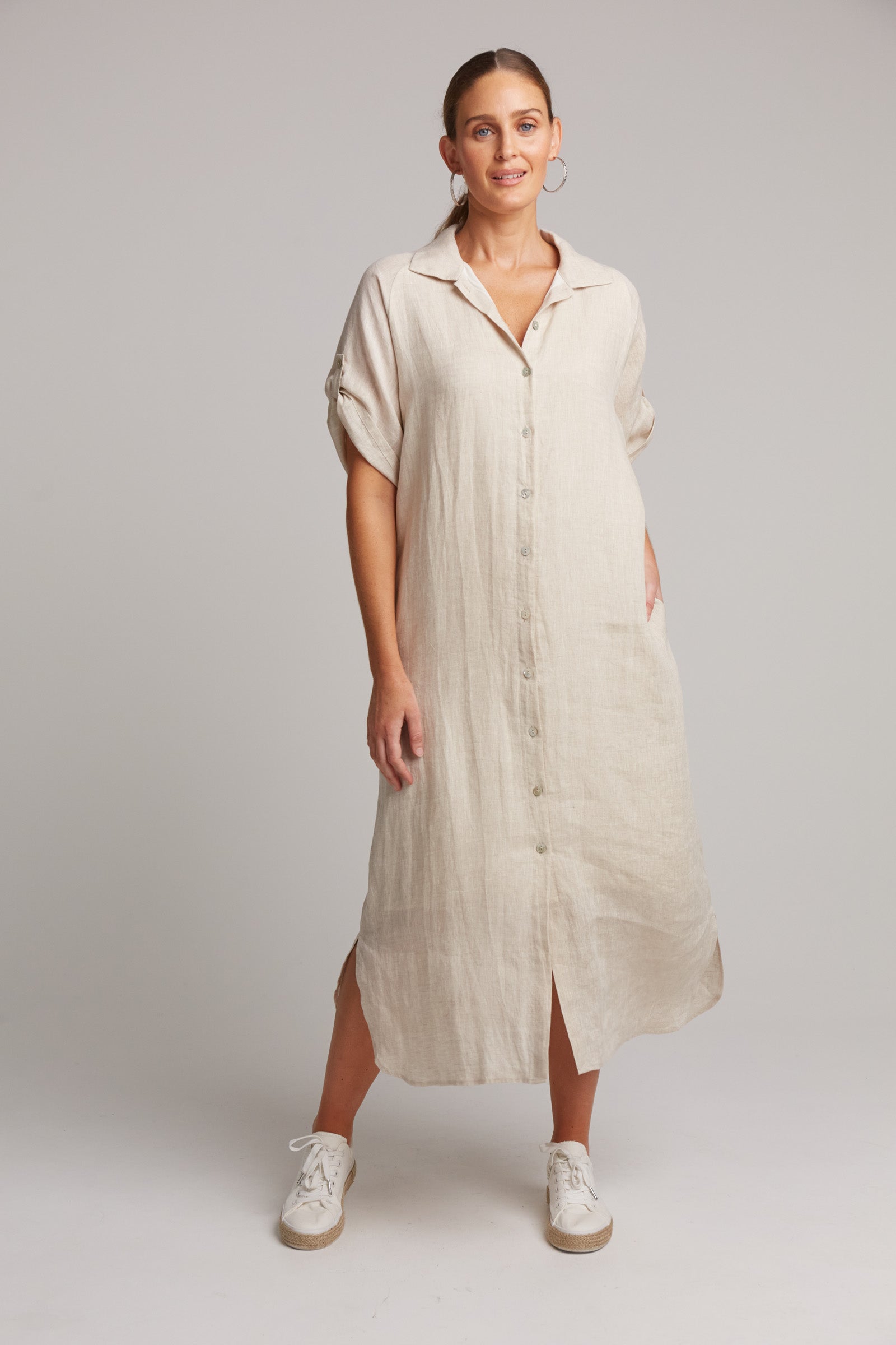 Studio Shirt Dress - Tusk - eb&ive Clothing - Shirt Dress Mid Linen