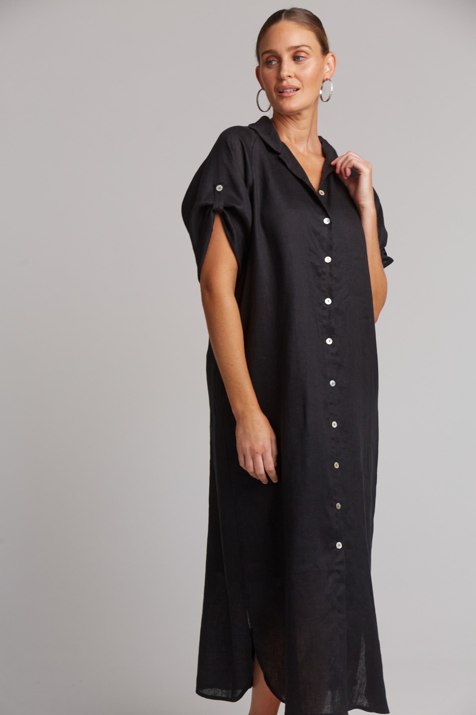 Studio Shirt Dress - Ebony - eb&ive Clothing - Shirt Dress Mid Linen