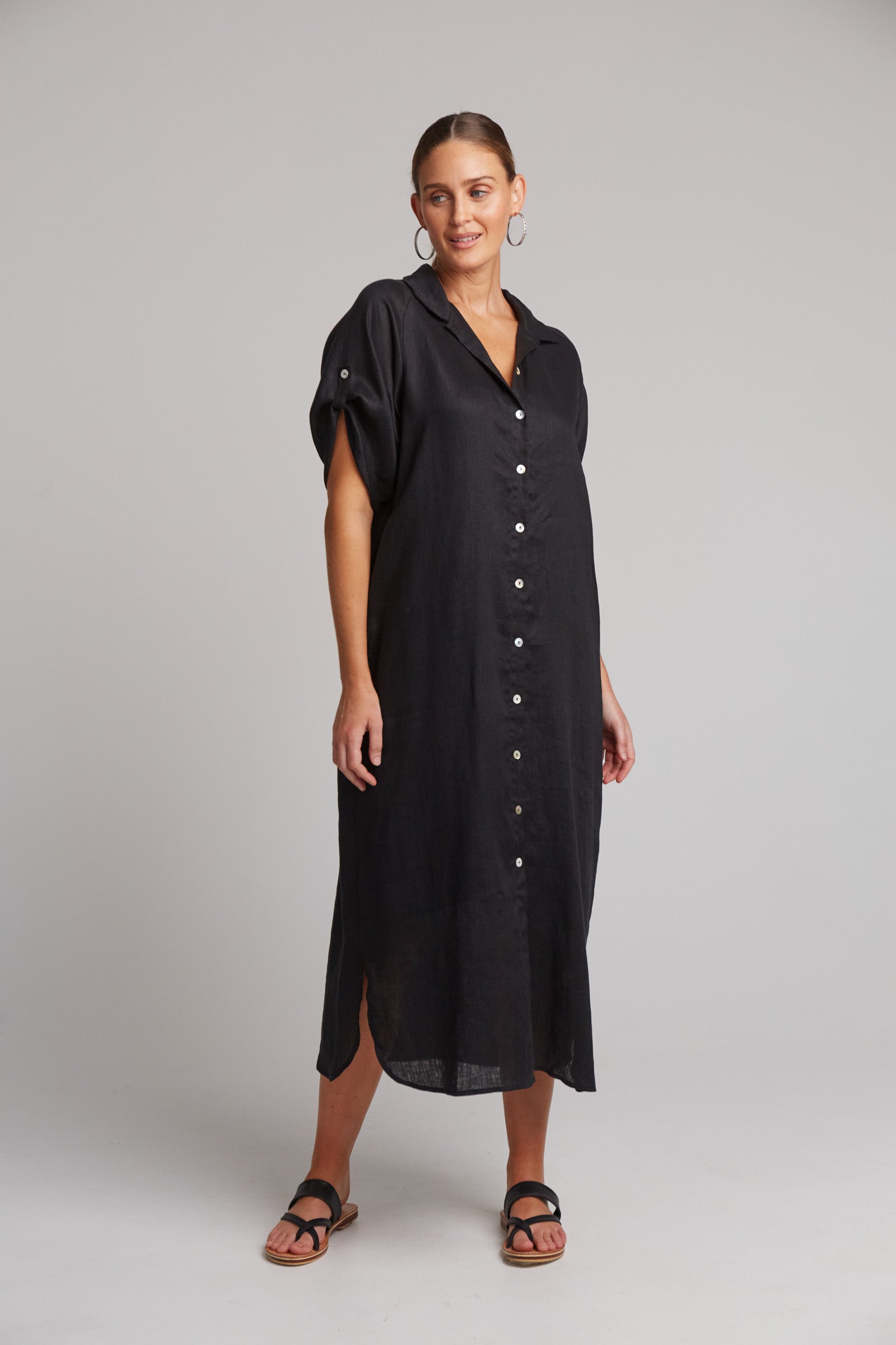 Studio Shirt Dress - Ebony - eb&ive Clothing - Shirt Dress Mid Linen