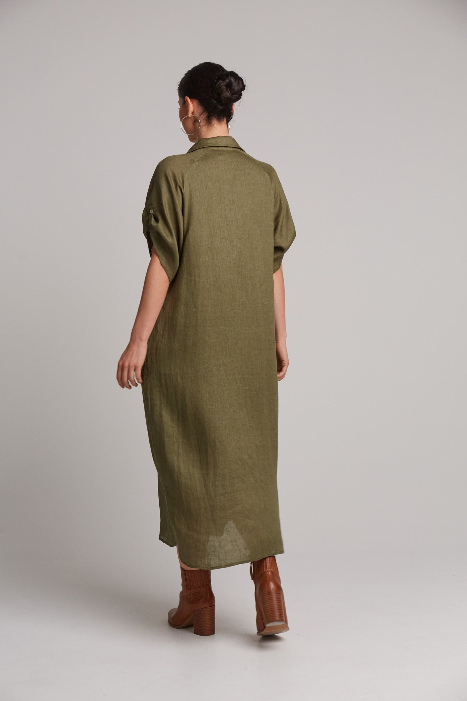 Studio Shirt Dress - Khaki - eb&ive Clothing - Shirt Dress Mid Linen