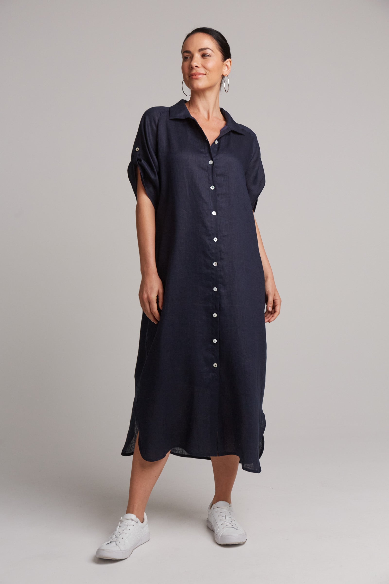 Studio Shirt Dress - Navy - eb&ive Clothing - Shirt Dress Mid Linen