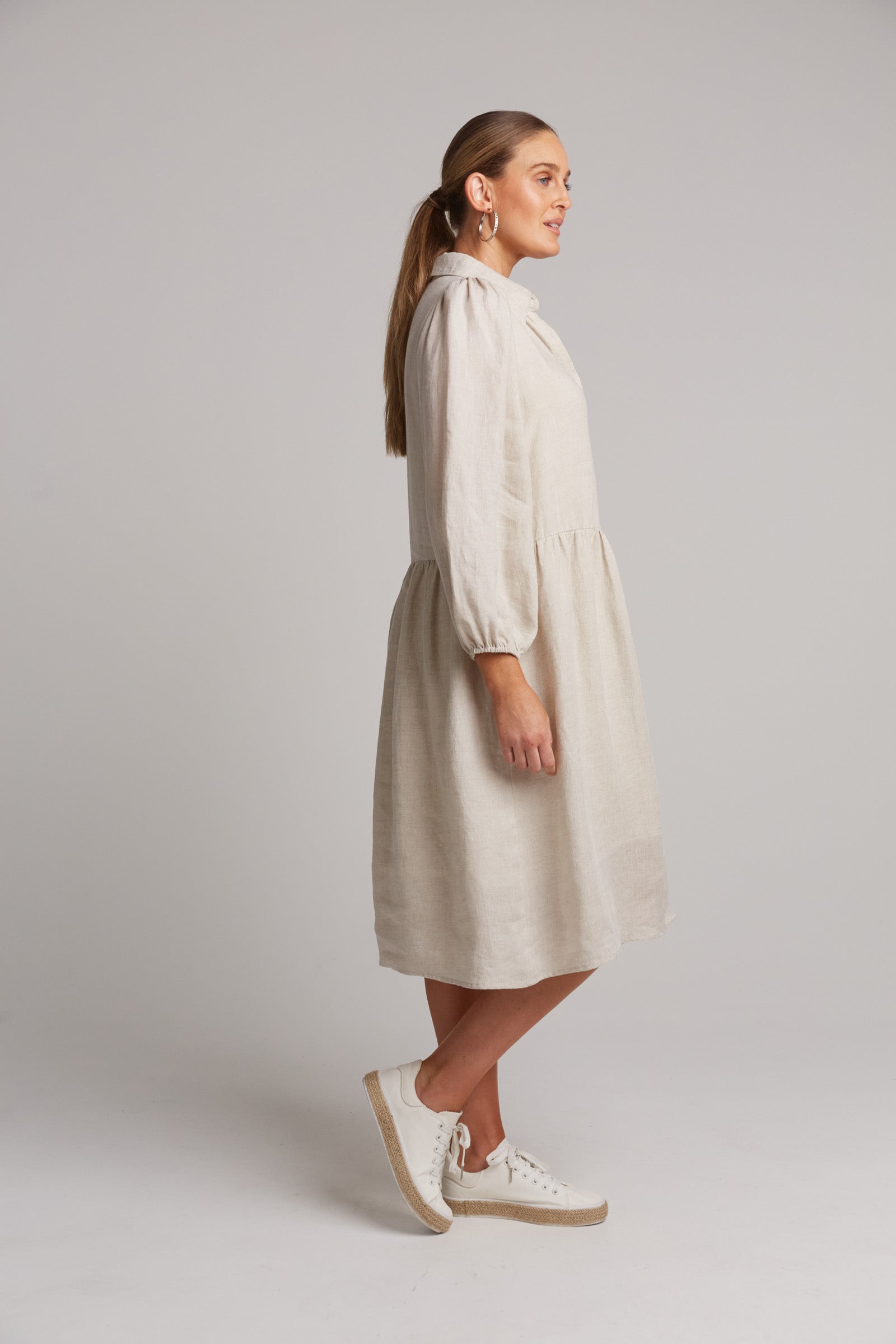 Studio Midi Shirt Dress - Tusk - eb&ive Clothing - Dress Mid Linen