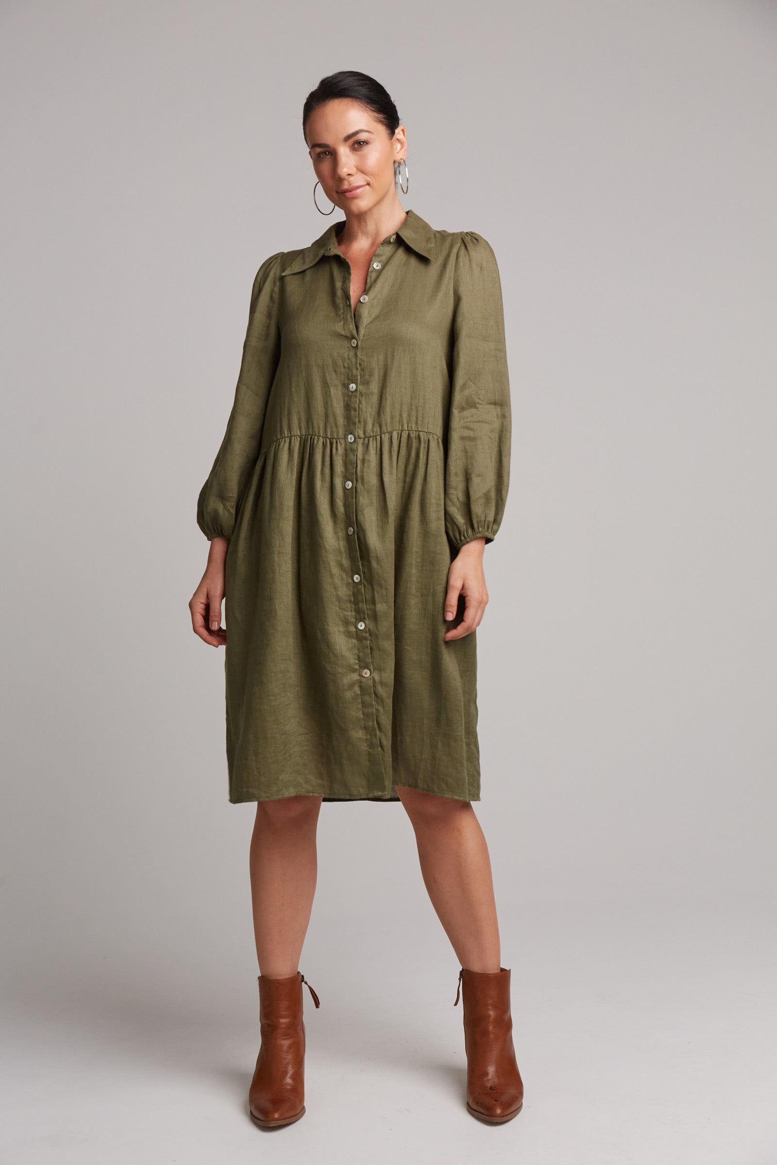 Studio Midi Shirt Dress - Khaki