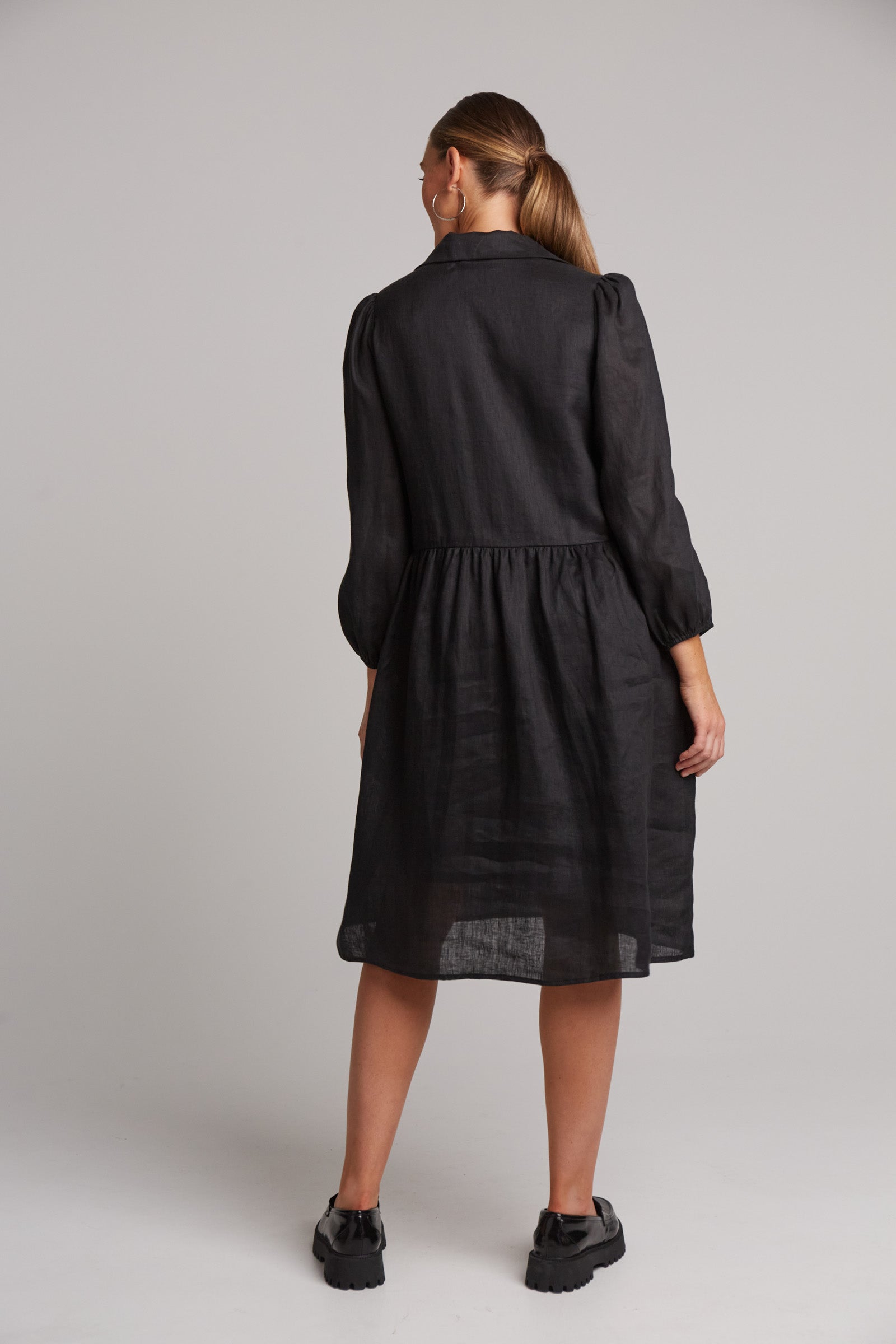 Studio Midi Shirt Dress - Ebony - eb&ive Clothing - Dress Mid Linen