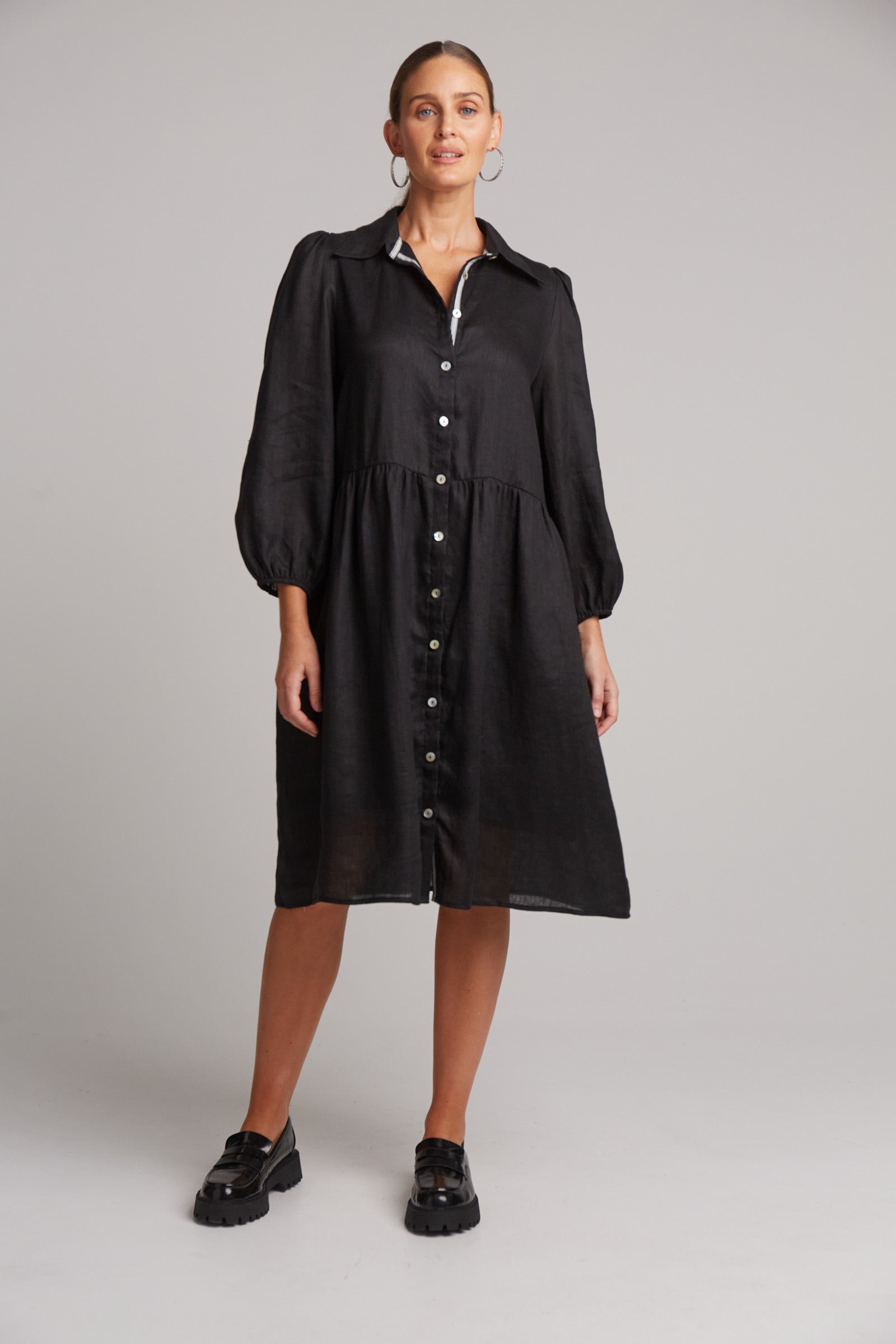 Studio Midi Shirt Dress - Ebony - eb&ive Clothing - Dress Mid Linen