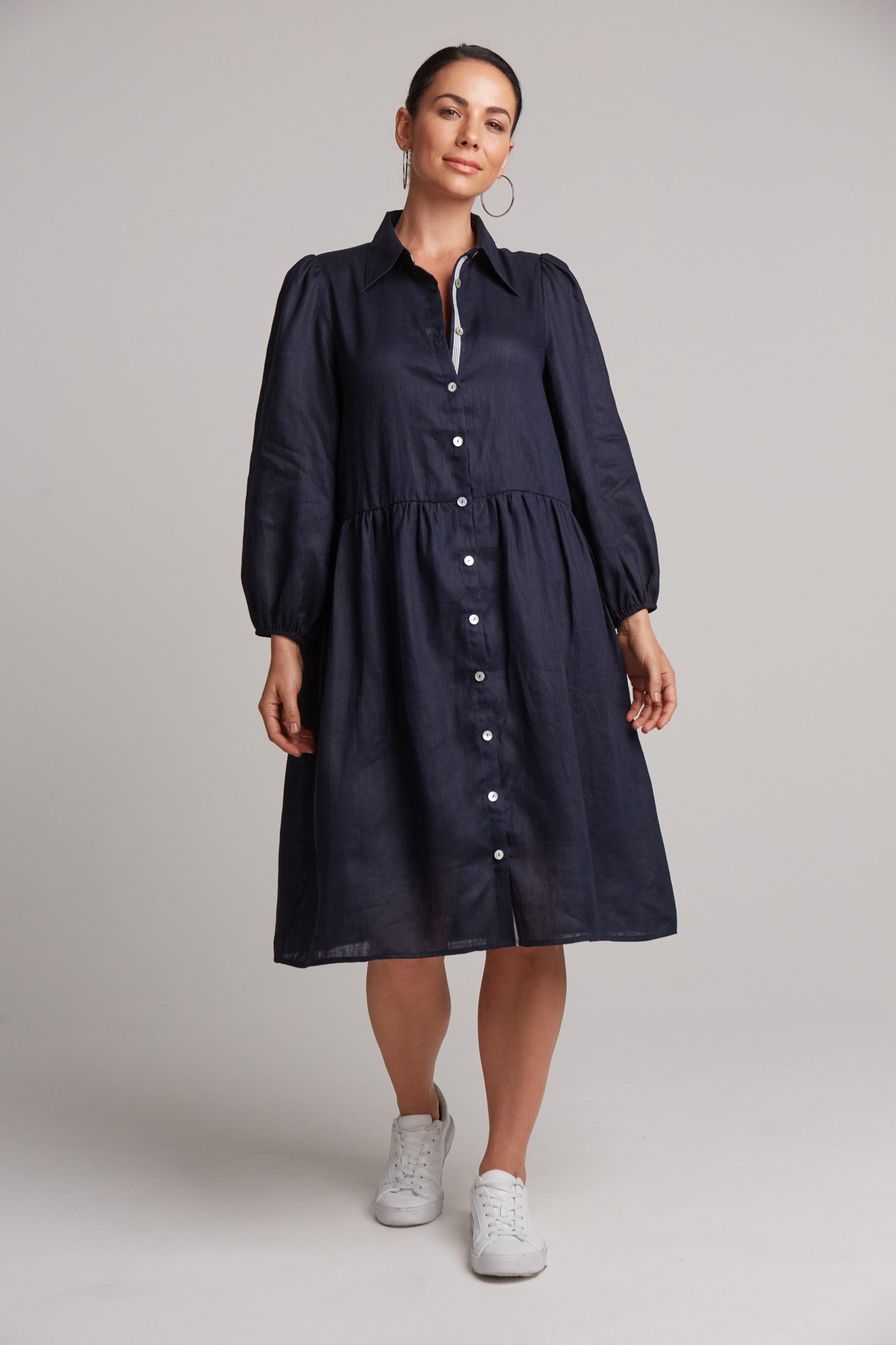 Studio Midi Shirt Dress - Navy - eb&ive Clothing - Dress Mid Linen