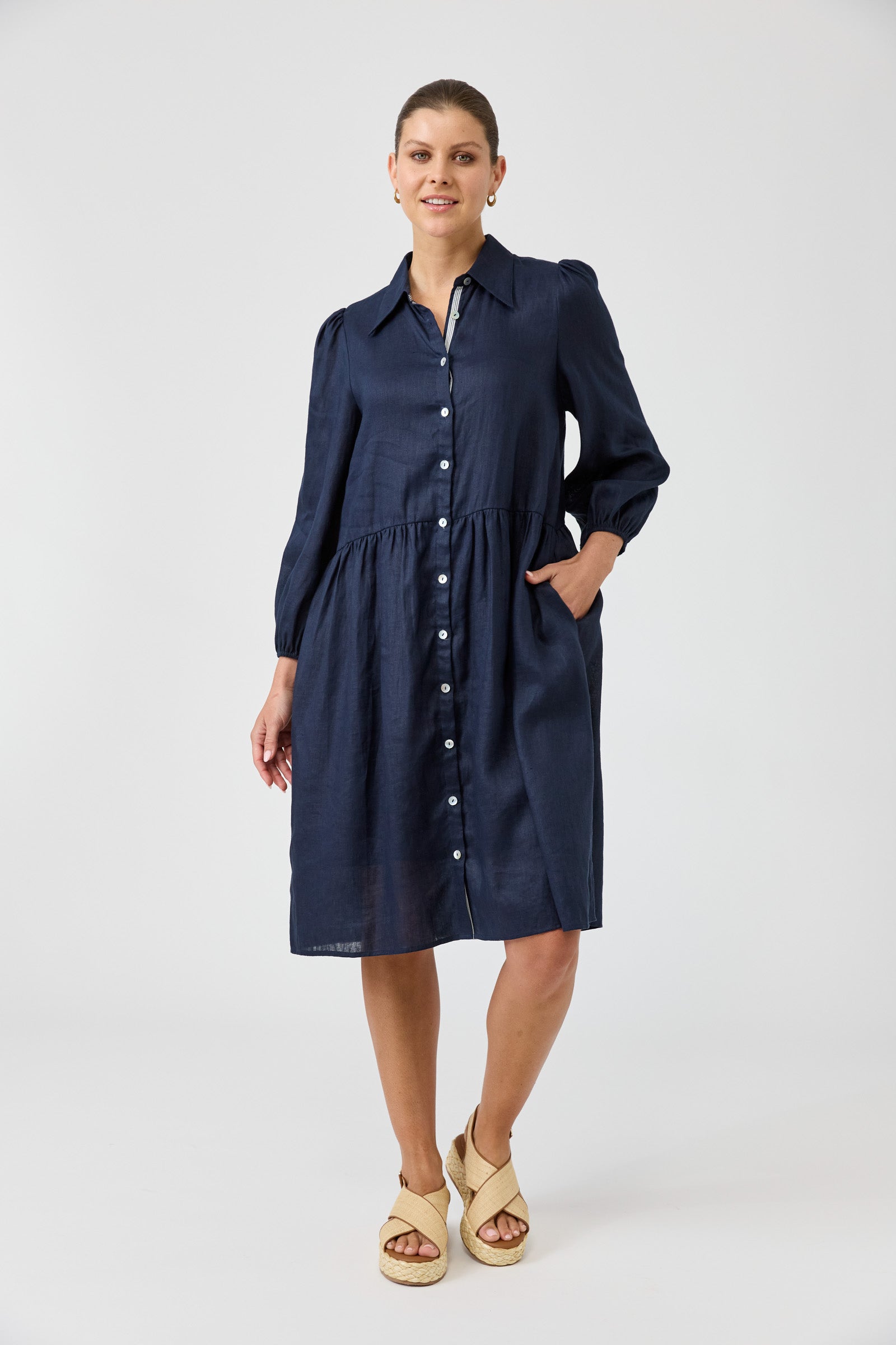 Studio Midi Shirt Dress - Navy