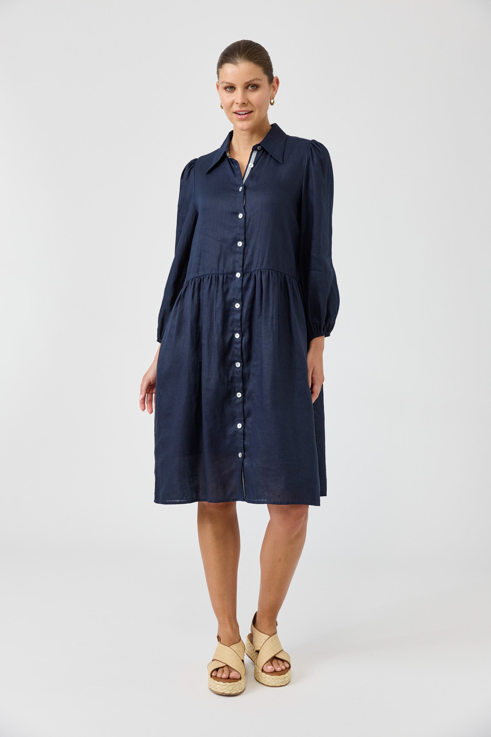 Studio Midi Shirt Dress - Navy