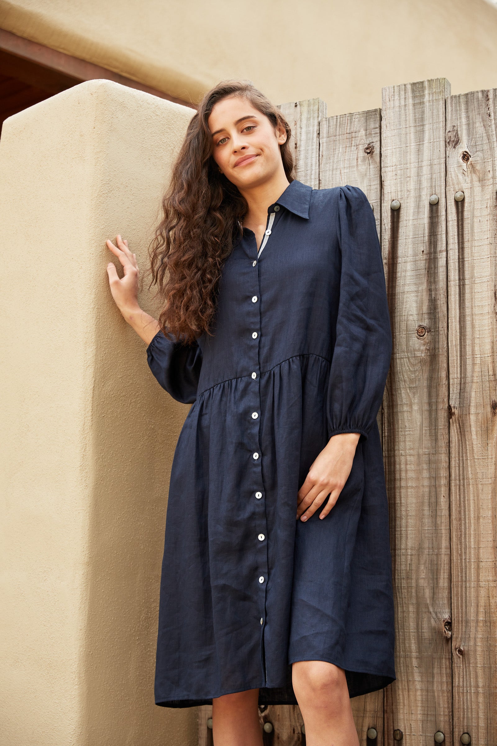 Navy midi shirt dress online