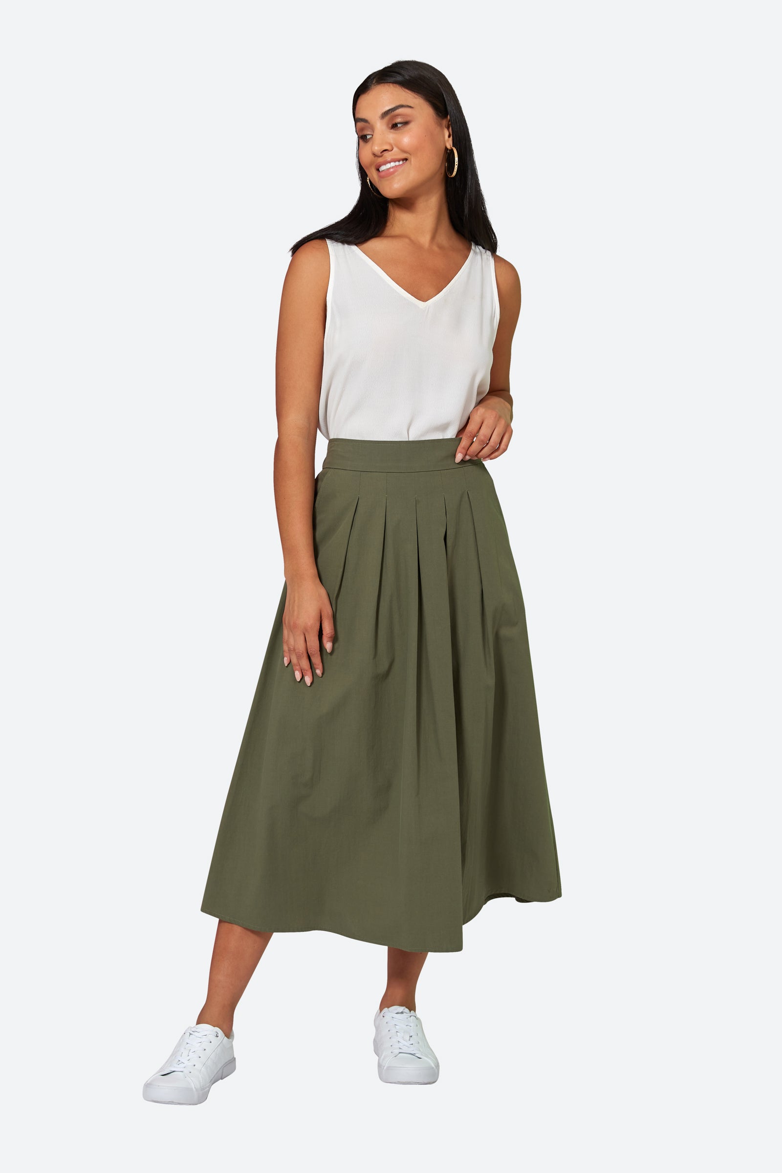 Studio Pleat Skirt - Khaki - eb&ive Clothing - Skirt Maxi