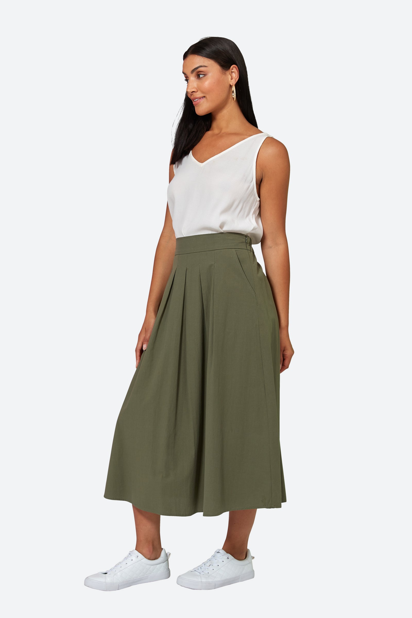 Studio Pleat Skirt - Khaki - eb&ive Clothing - Skirt Maxi