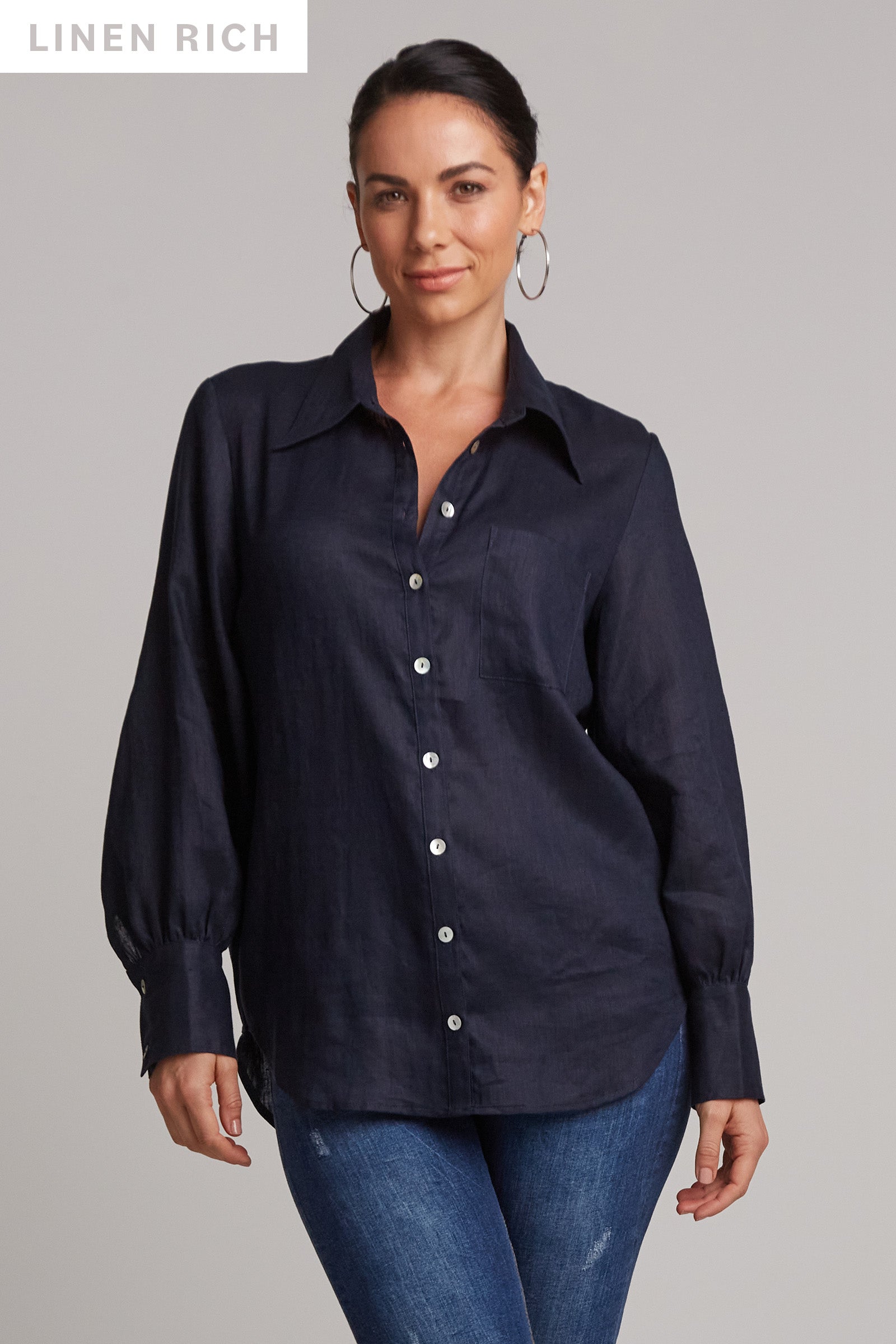 Studio Shirt - Navy - eb&ive Clothing - Shirt L/S Linen