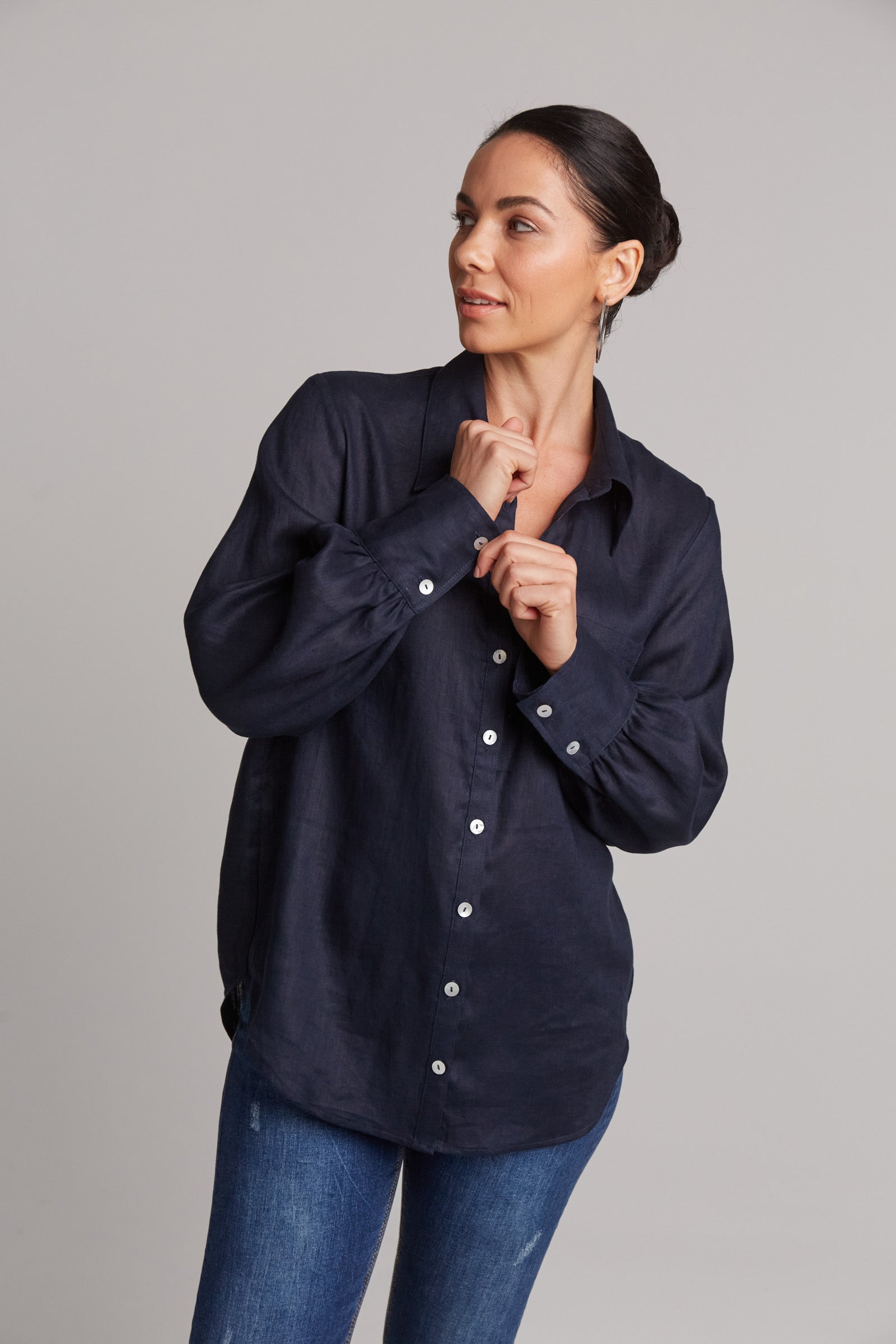 Studio Shirt - Navy - eb&ive Clothing - Shirt L/S Linen