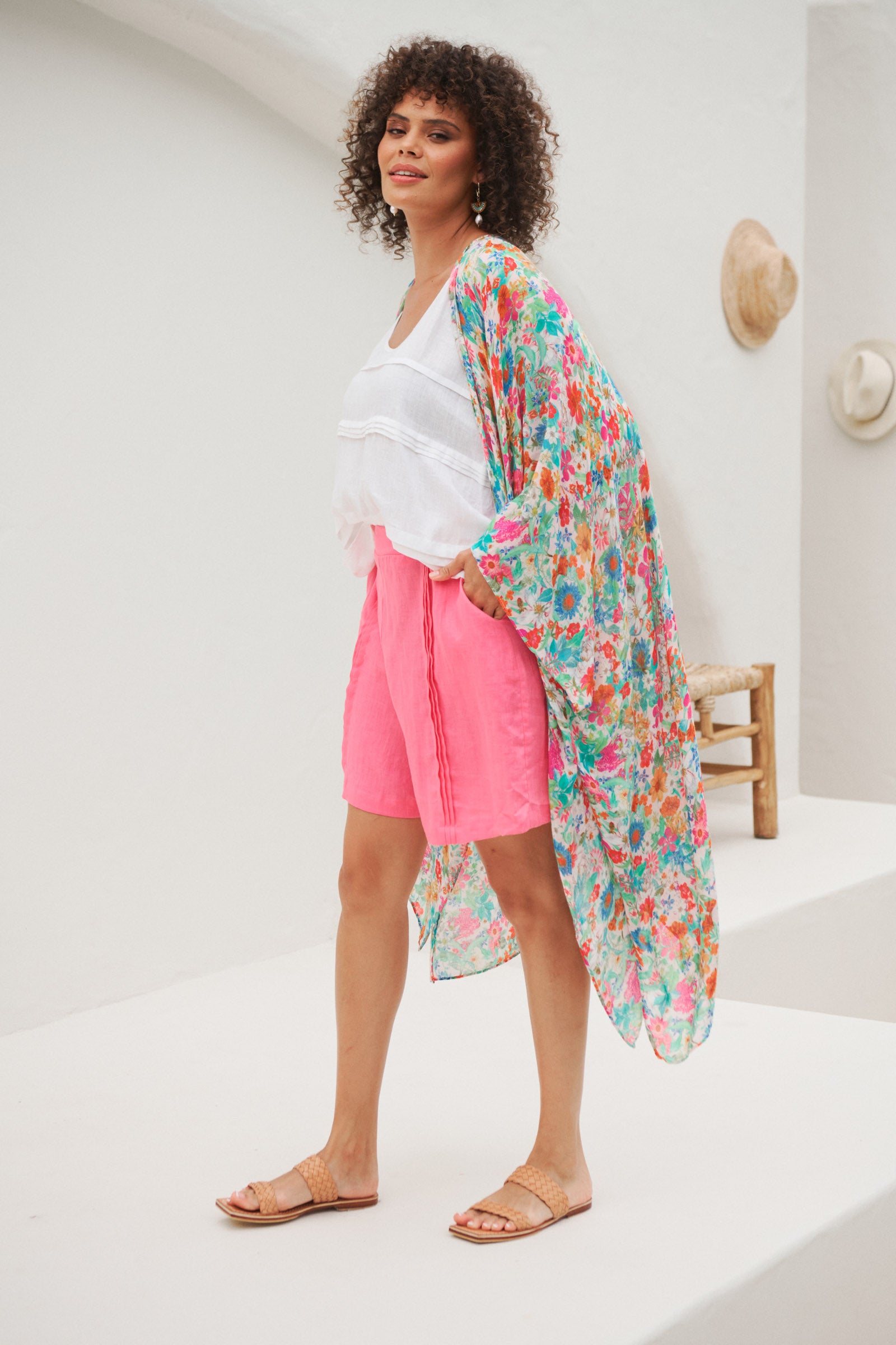 Esprit Cape - Pink Flourish - eb&ive Clothing - Kimono Cape Long One Size