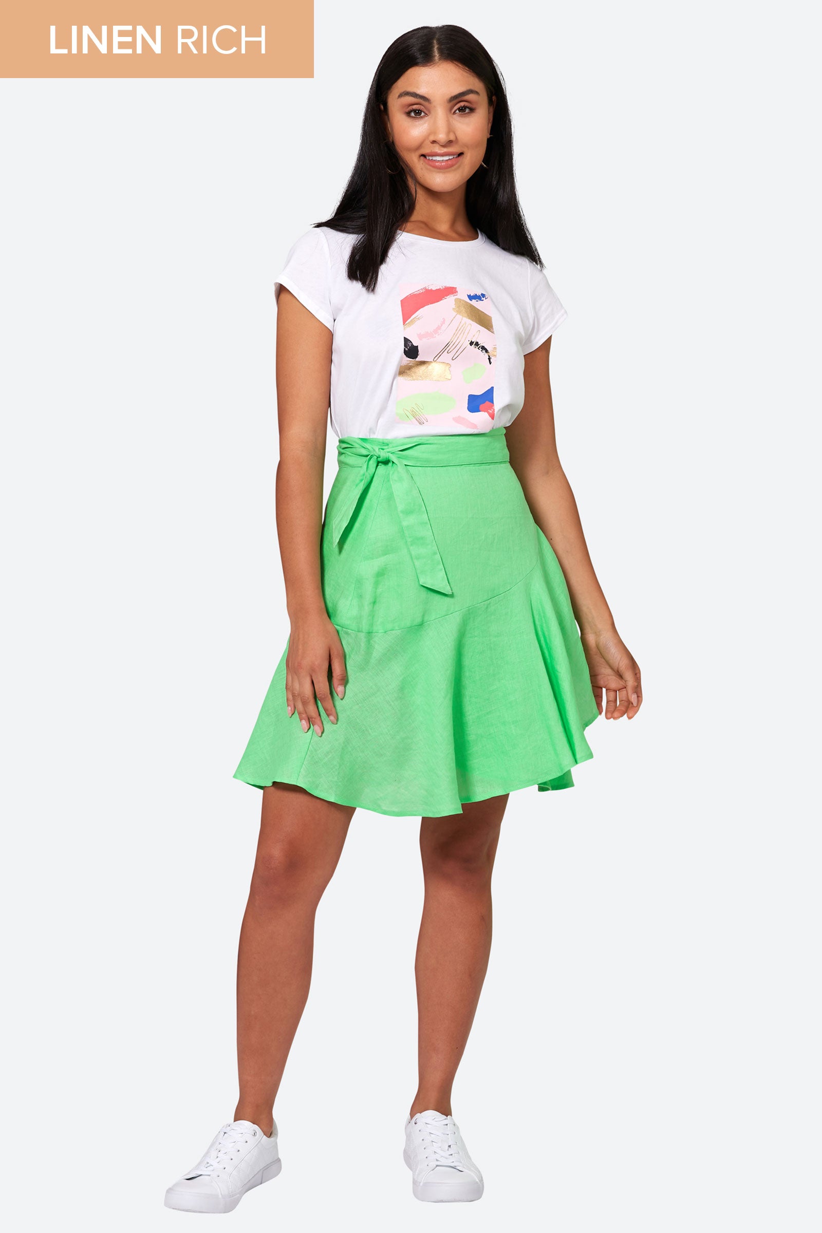 La Vie Mini Wrap Skirt - Kiwi - eb&ive Clothing - Skirt Mini Linen