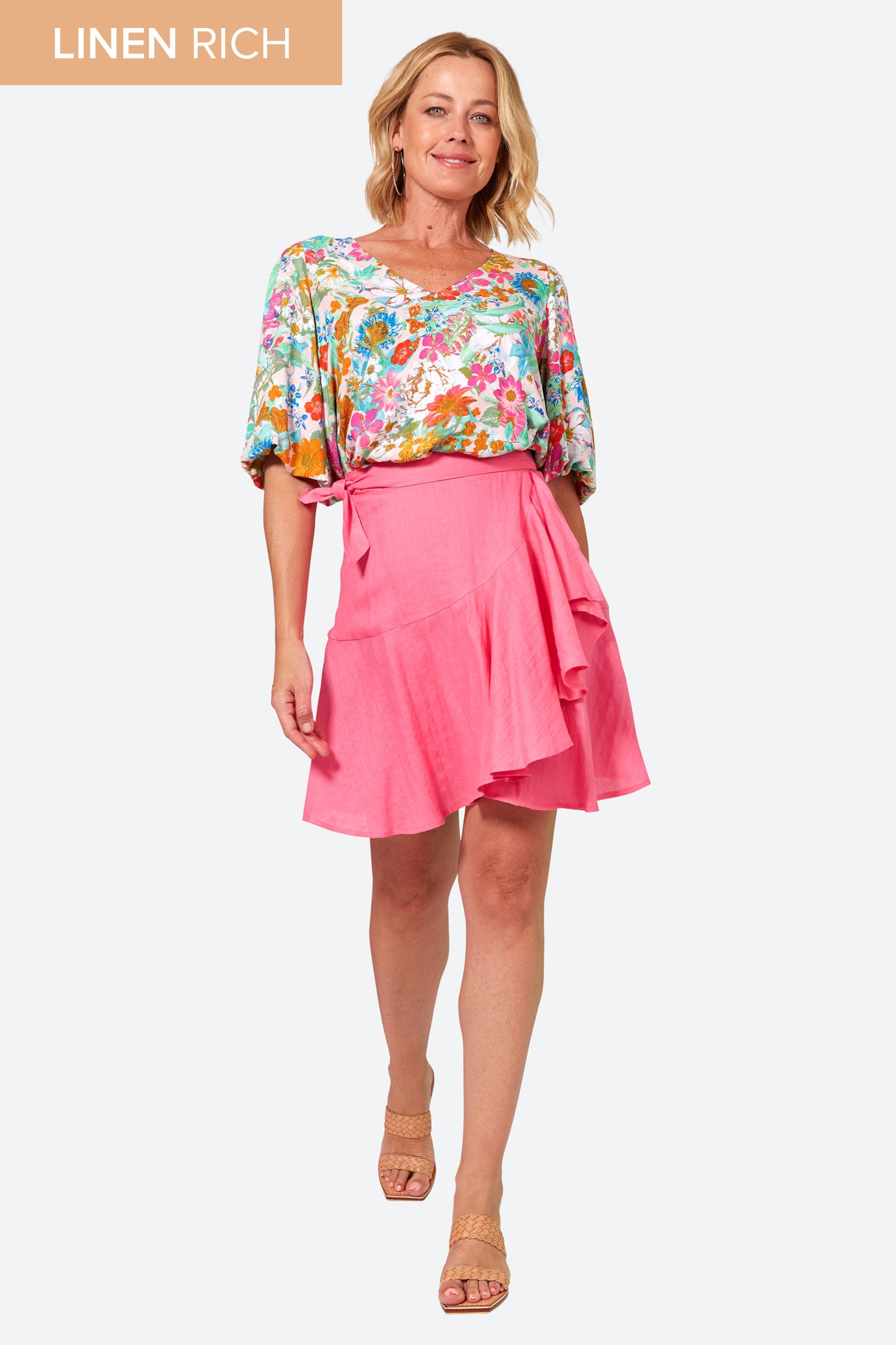 La Vie Mini Wrap Skirt - Candy - eb&ive Clothing - Skirt Mini Linen
