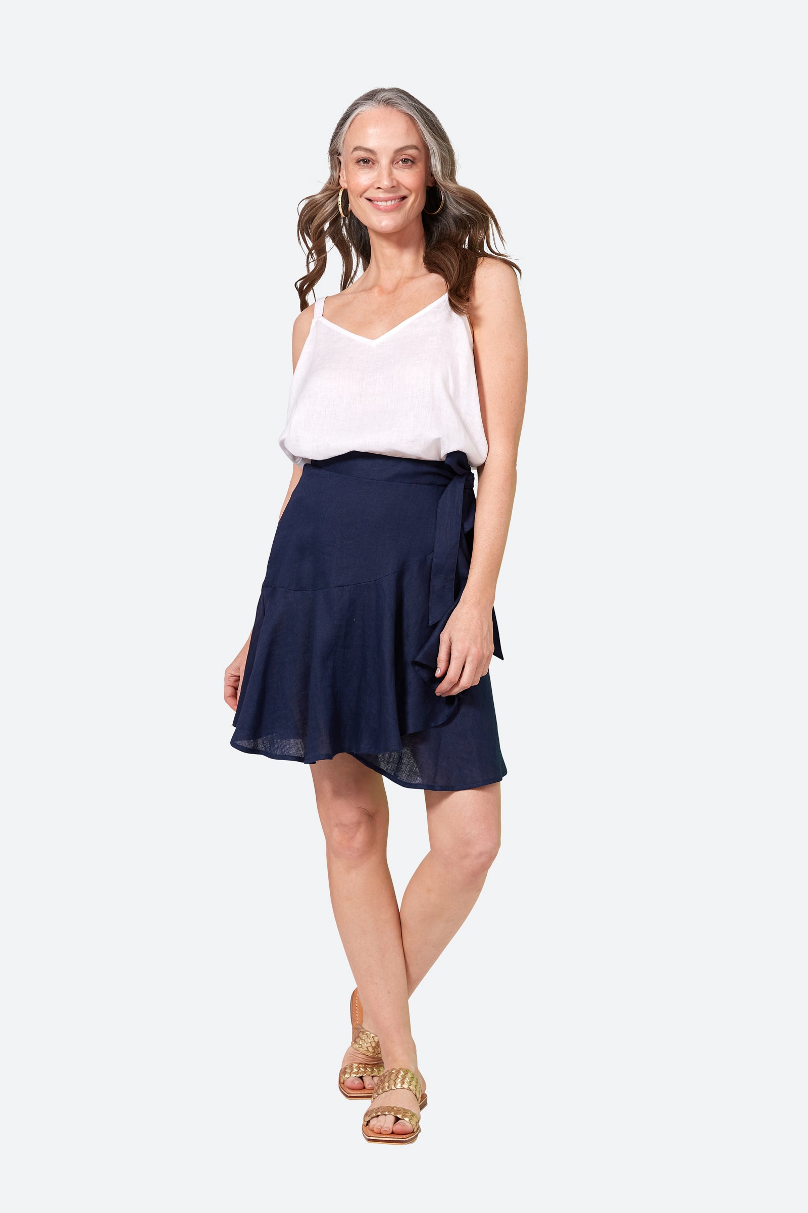 La Vie Mini Wrap Skirt - Sapphire - eb&ive Clothing - Skirt Mini Linen