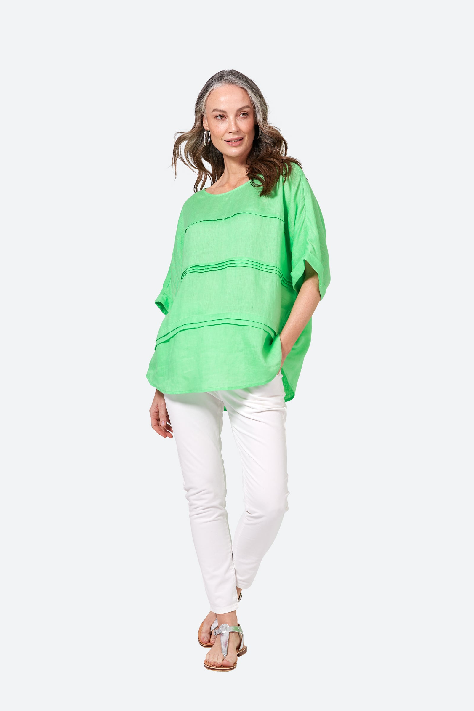 La Vie Pintuck Top - Kiwi - eb&ive Clothing - Top S/S Linen