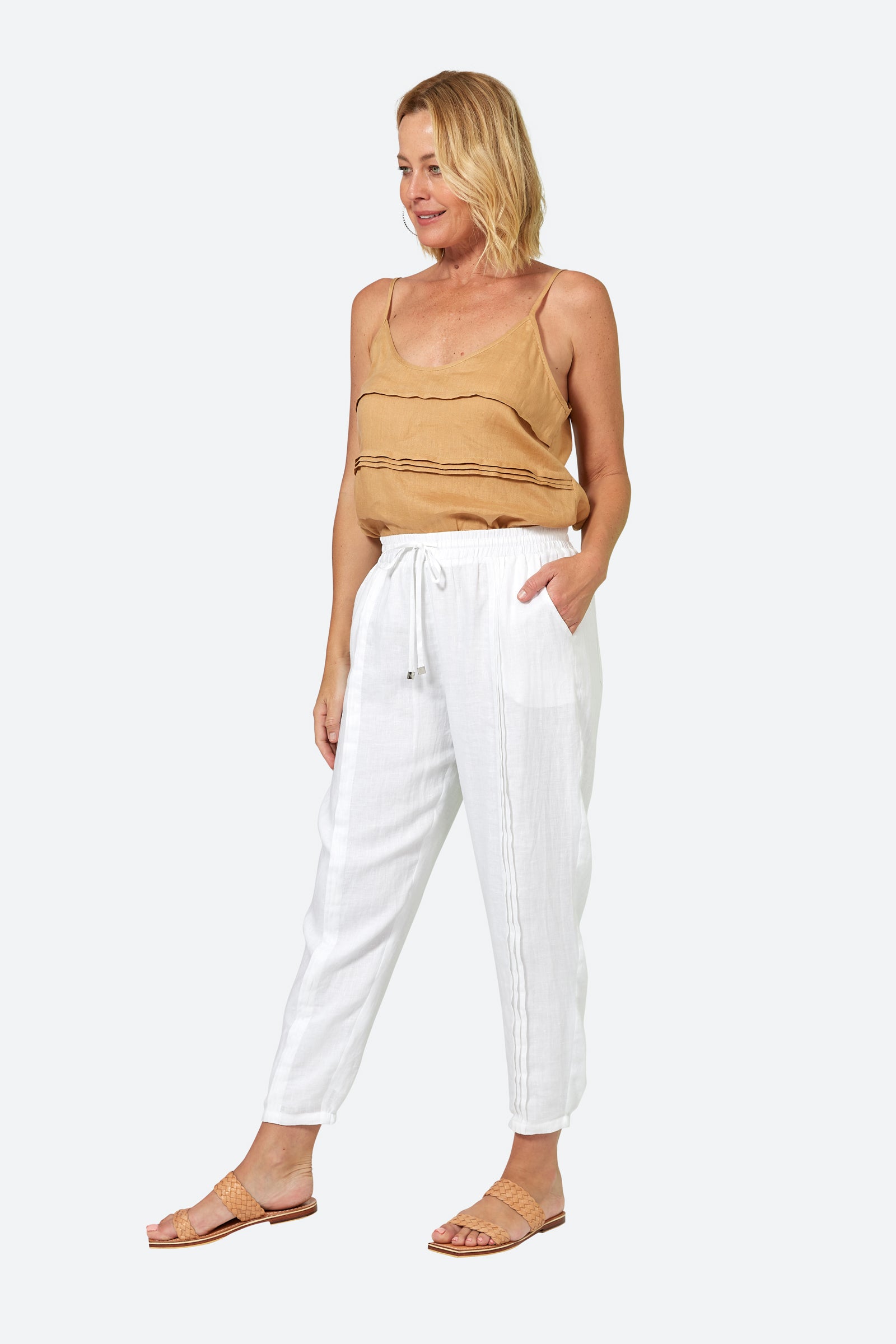 La Vie Pintuck Pant - Blanc - eb&ive Clothing - Pant Relaxed Linen