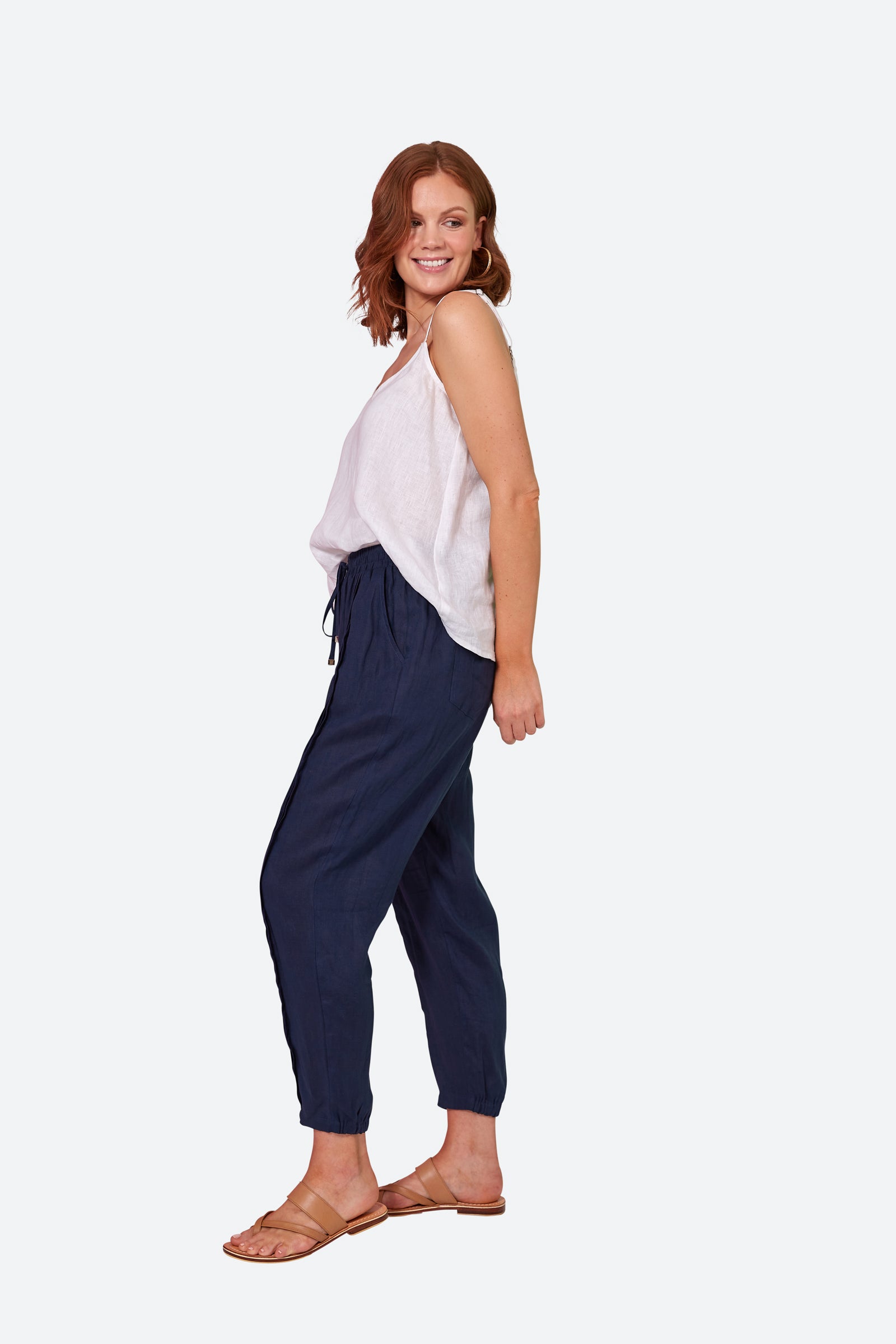 La Vie Pintuck Pant - Sapphire - eb&ive Clothing - Pant Relaxed Linen