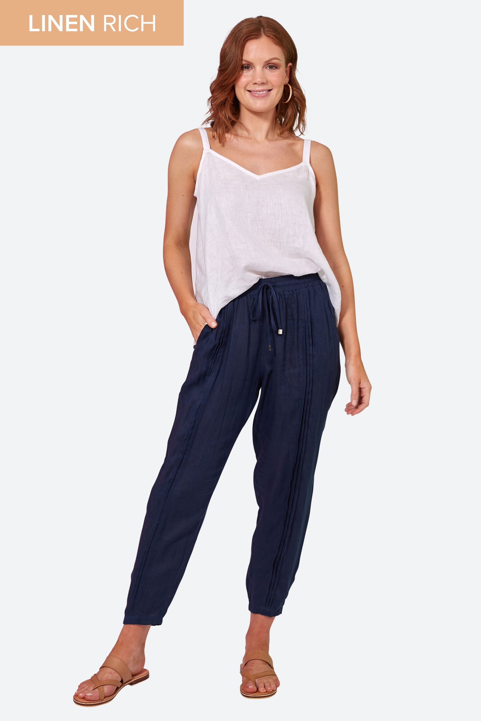 La Vie Pintuck Pant - Sapphire - eb&ive Clothing - Pant Relaxed Linen