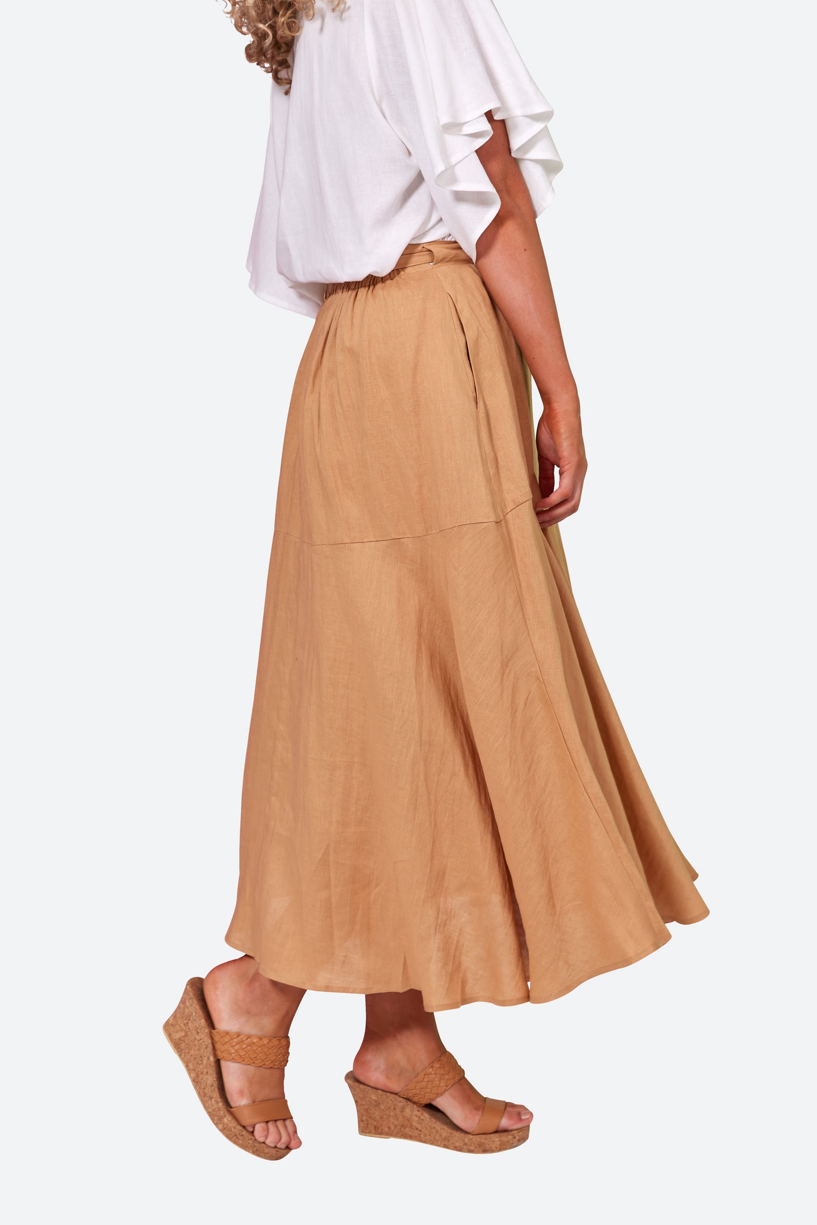 La Vie Wrap Skirt - Caramel - eb&ive Clothing - Skirt Mid Linen