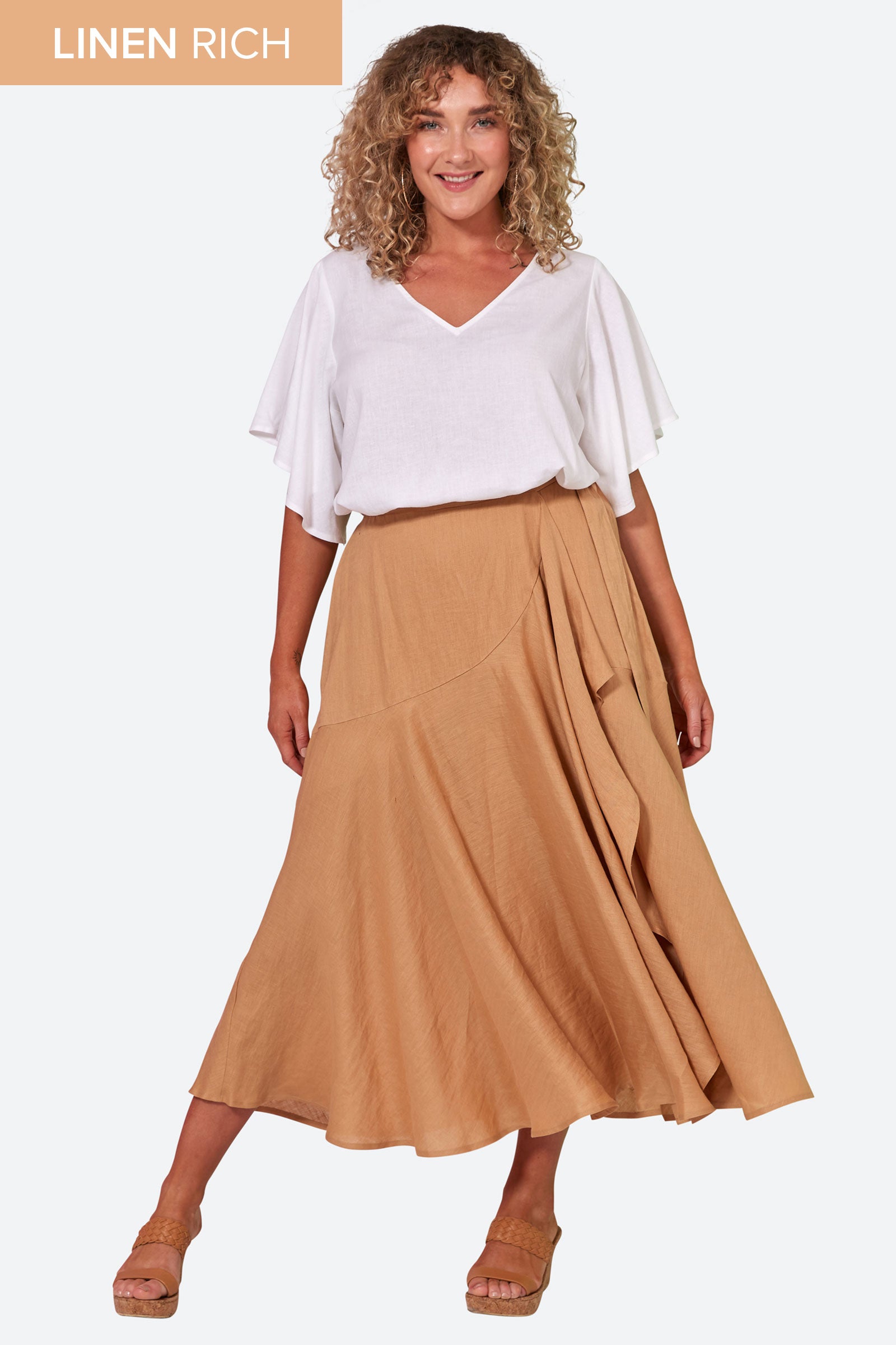 La Vie Wrap Skirt - Caramel - eb&ive Clothing - Skirt Mid Linen