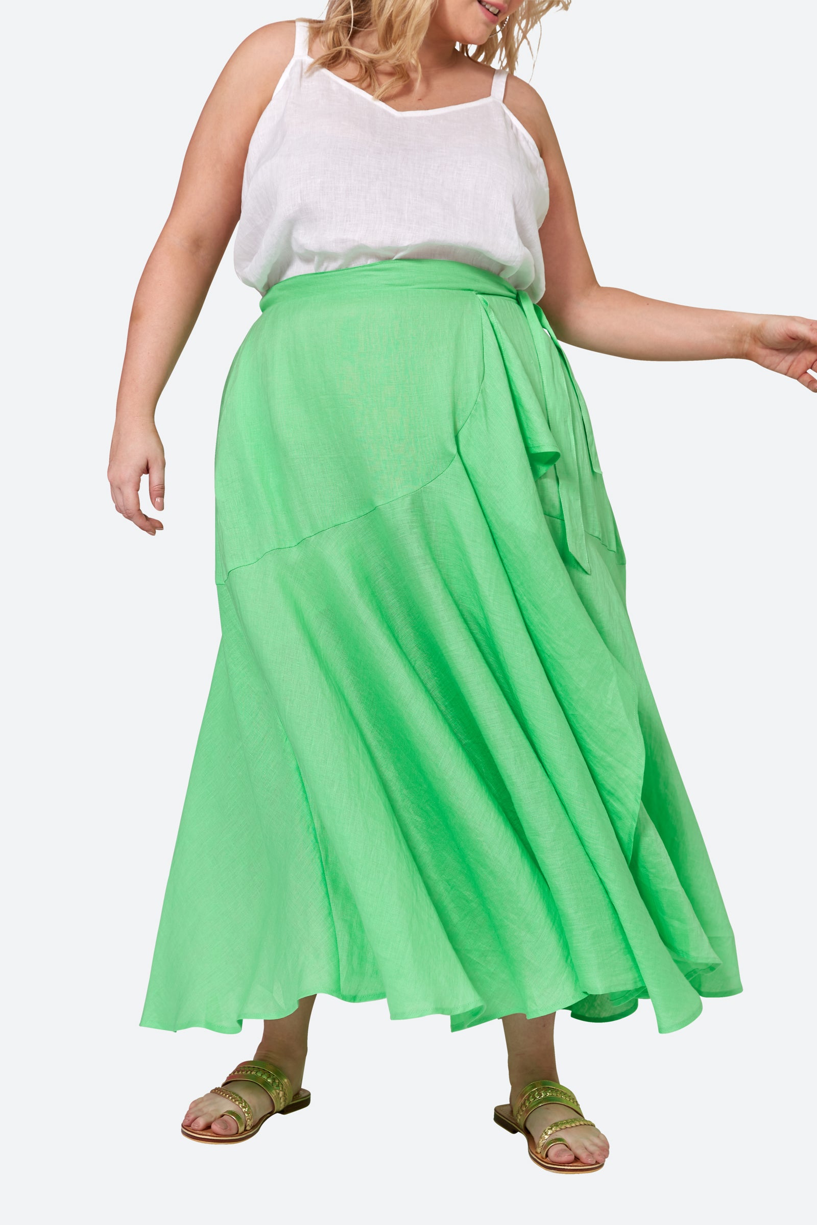 La Vie Wrap Skirt - Kiwi - eb&ive Clothing - Skirt Mid Linen