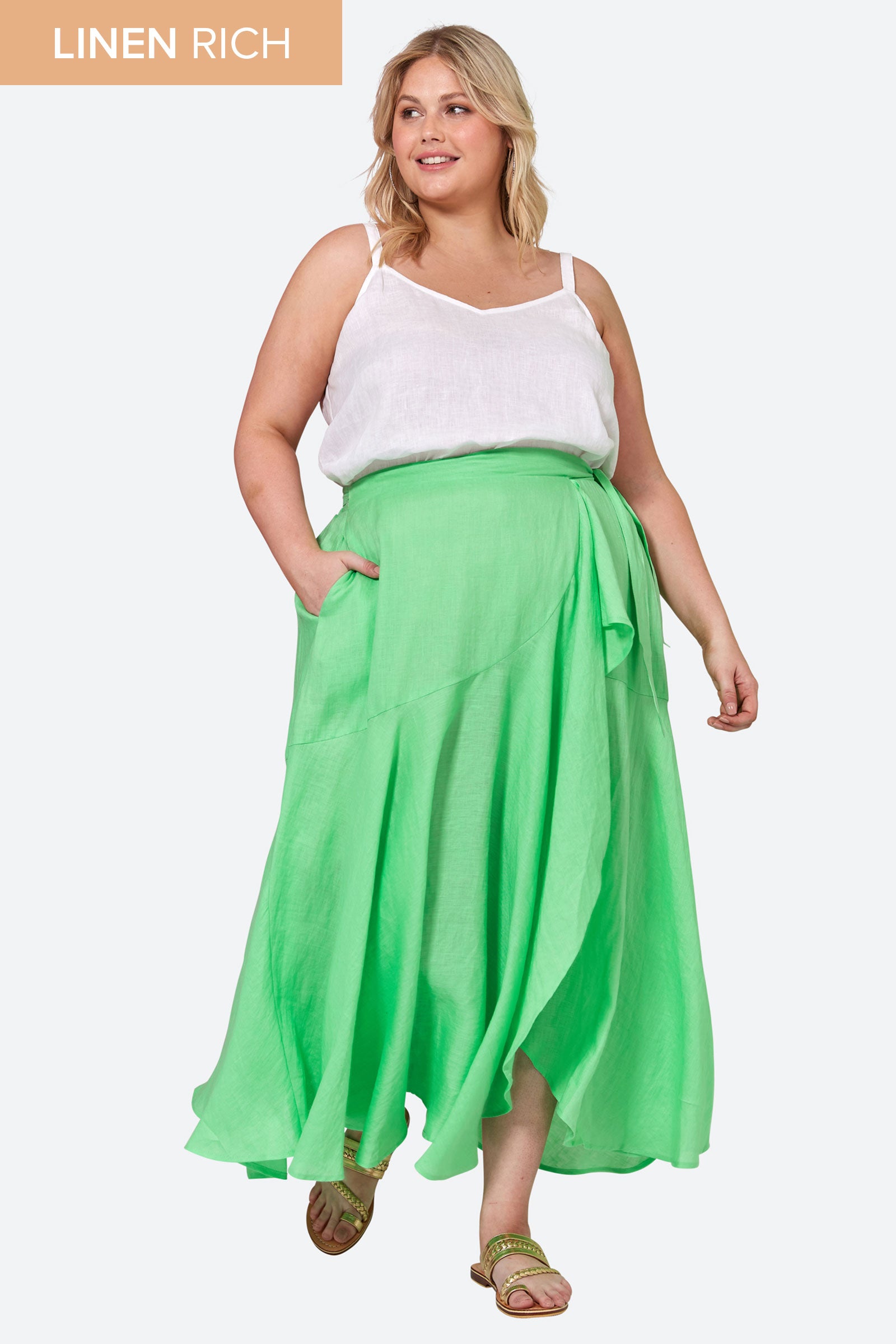 La Vie Wrap Skirt - Kiwi - eb&ive Clothing - Skirt Mid Linen