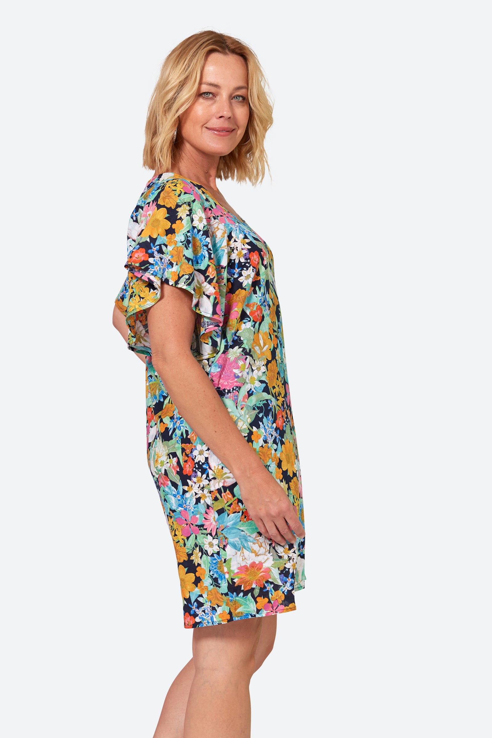 Verve Dress - Navy Flourish - eb&ive Clothing - Dress Mid Linen