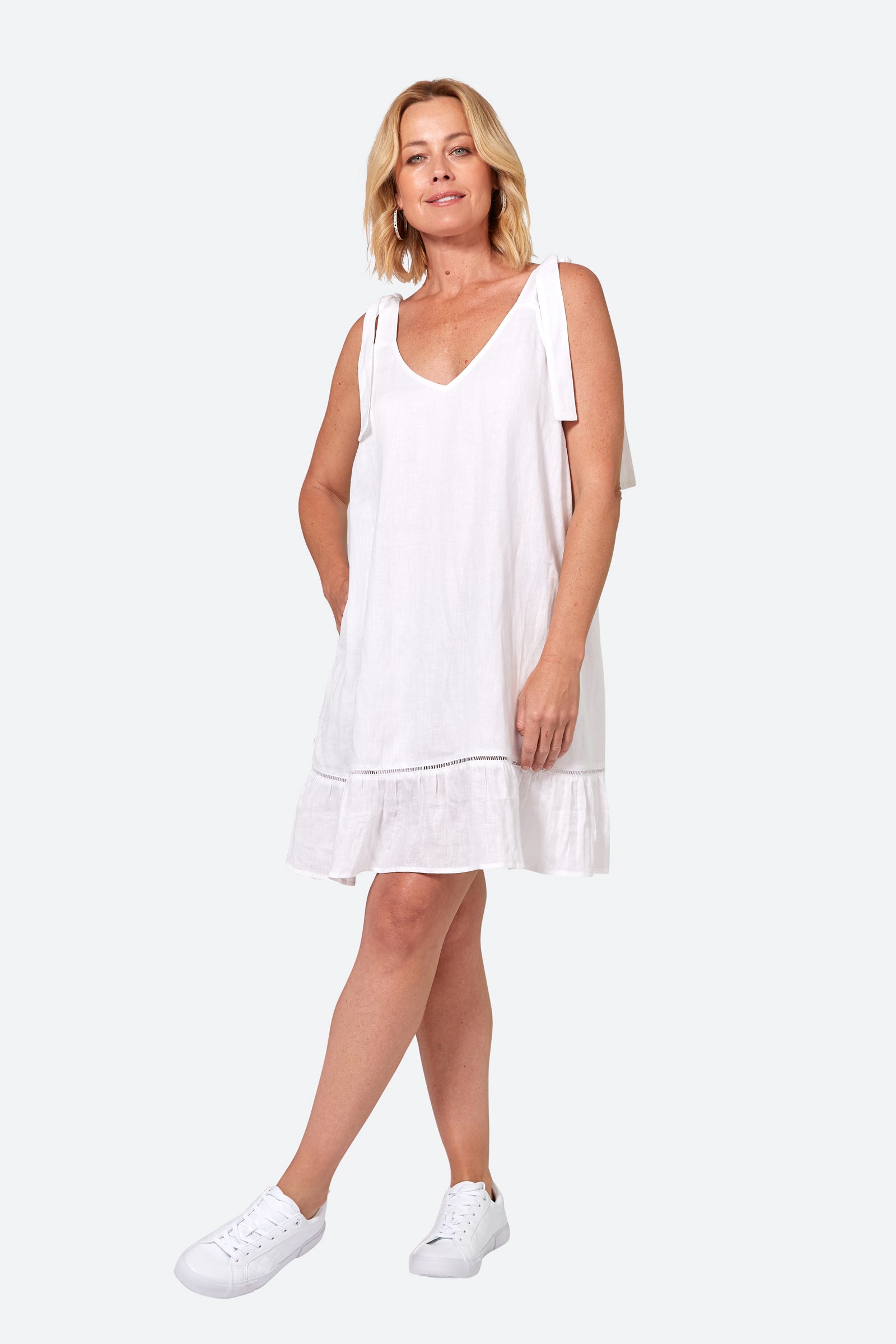 La Vie Tie Dress - Blanc - eb&ive Clothing - Dress Strappy Mid Linen