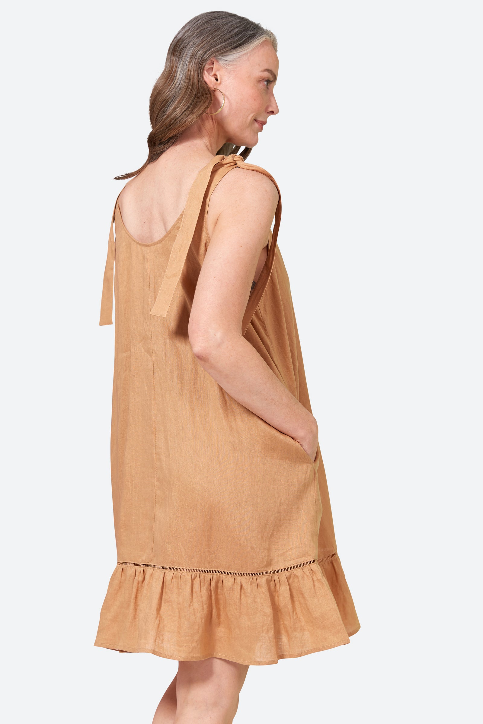 La Vie Tie Dress - Caramel - eb&ive Clothing - Dress Strappy Mid Linen