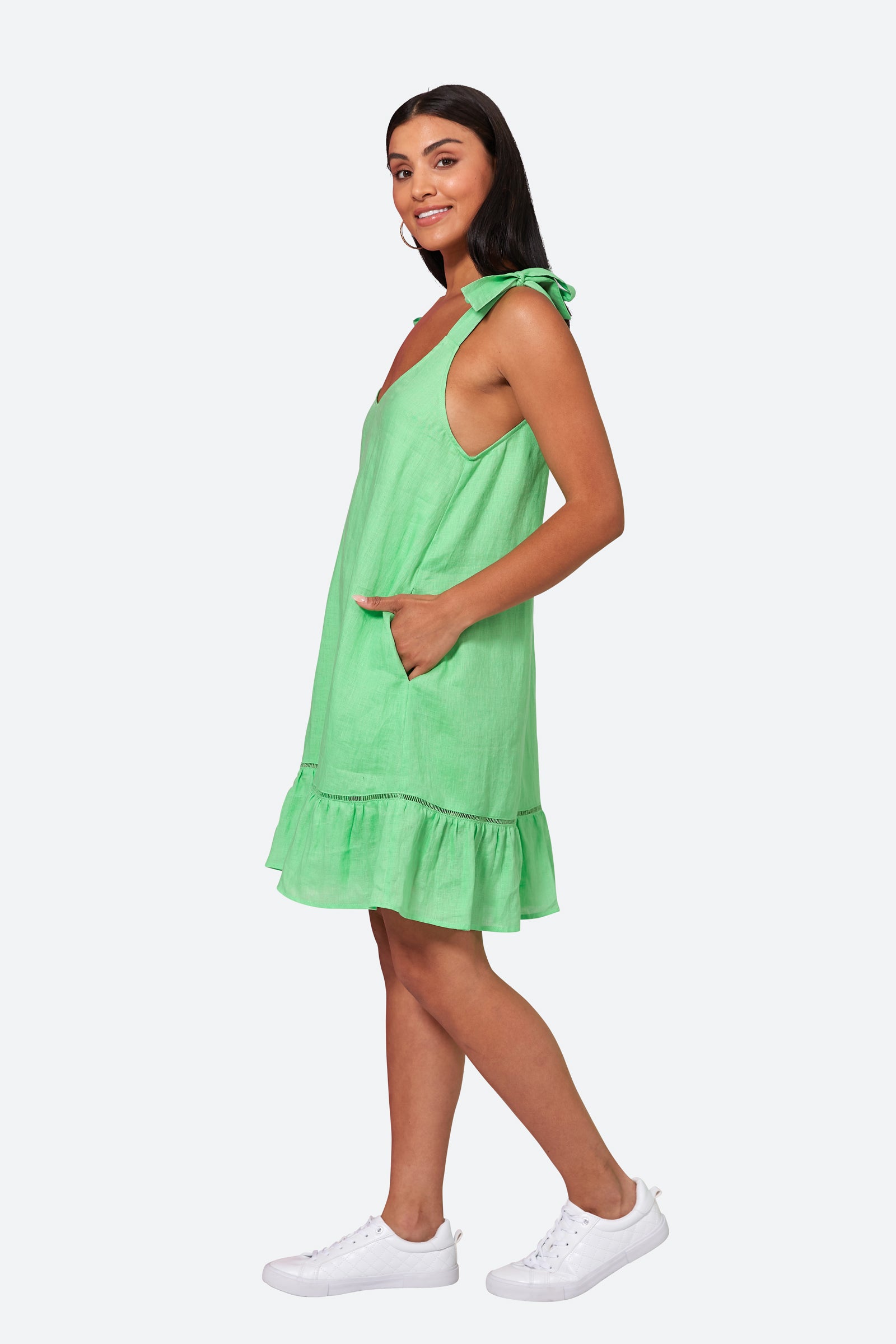 La Vie Tie Dress - Kiwi - eb&ive Clothing - Dress Strappy Mid Linen