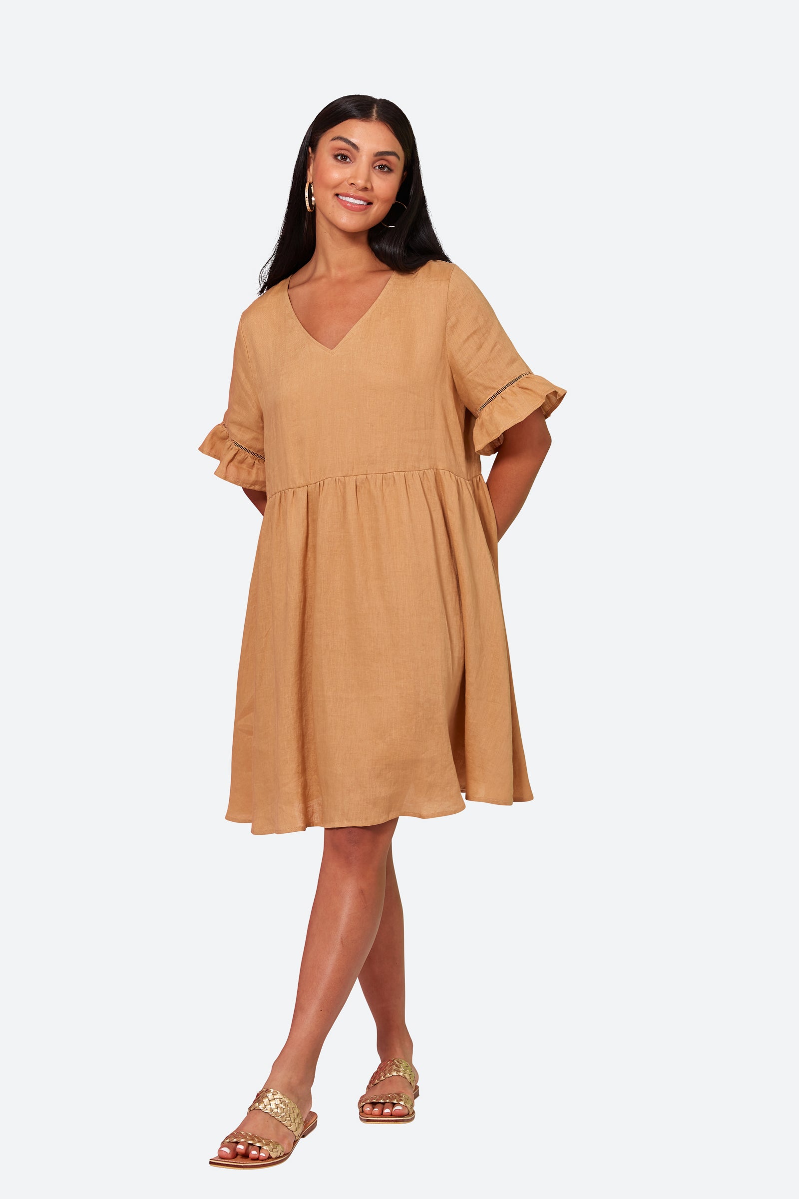 La Vie Dress - Caramel - eb&ive Clothing - Dress Mini Linen