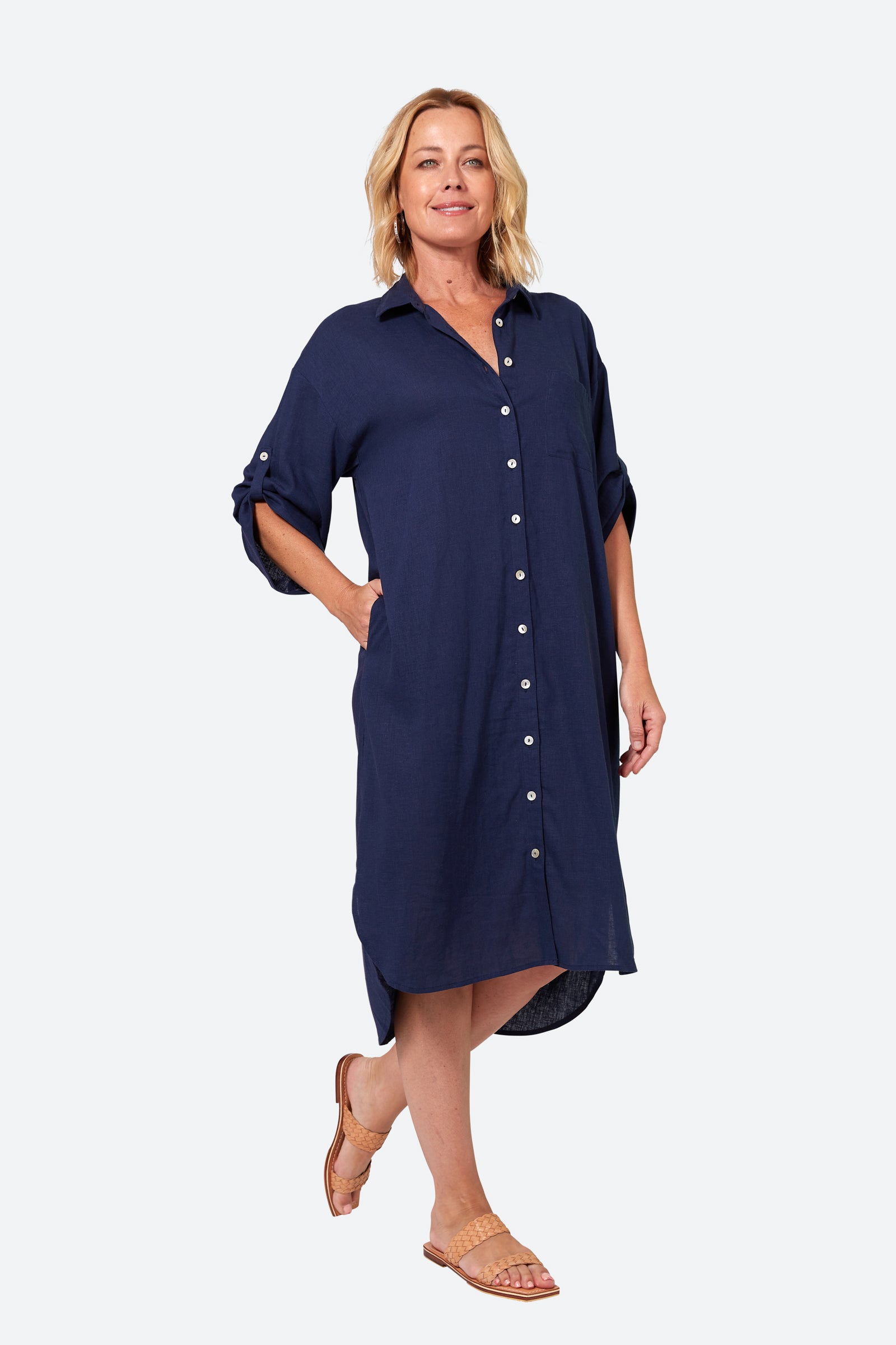 Verve Shirt Dress - Sapphire - eb&ive Clothing - Shirt Dress Mid Linen