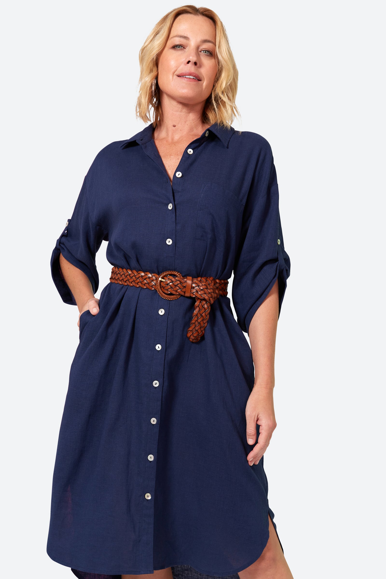 Verve Shirt Dress - Sapphire - eb&ive Clothing - Shirt Dress Mid Linen