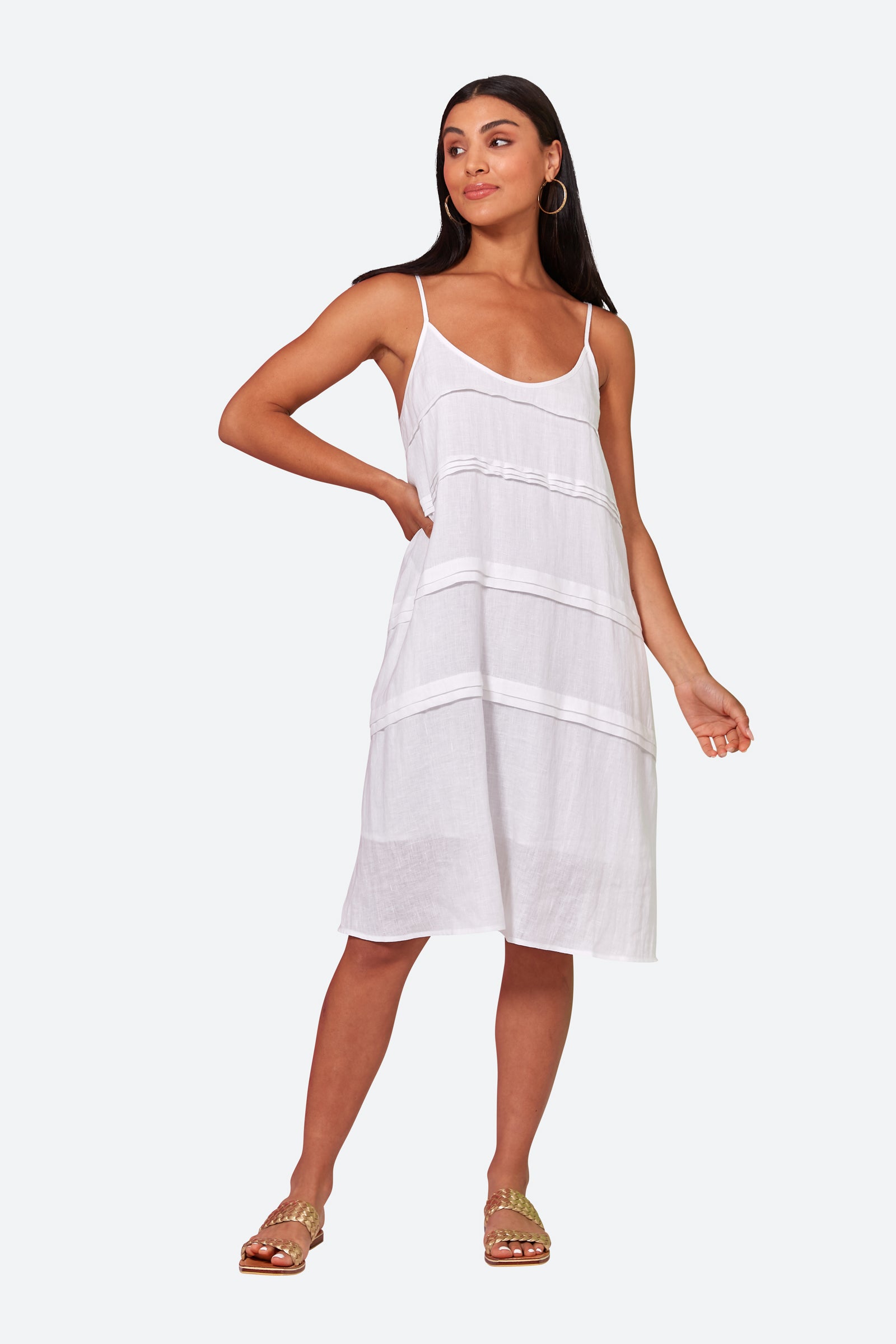 La Vie Tank Dress - Blanc - eb&ive Clothing - Dress Strappy Mid Linen