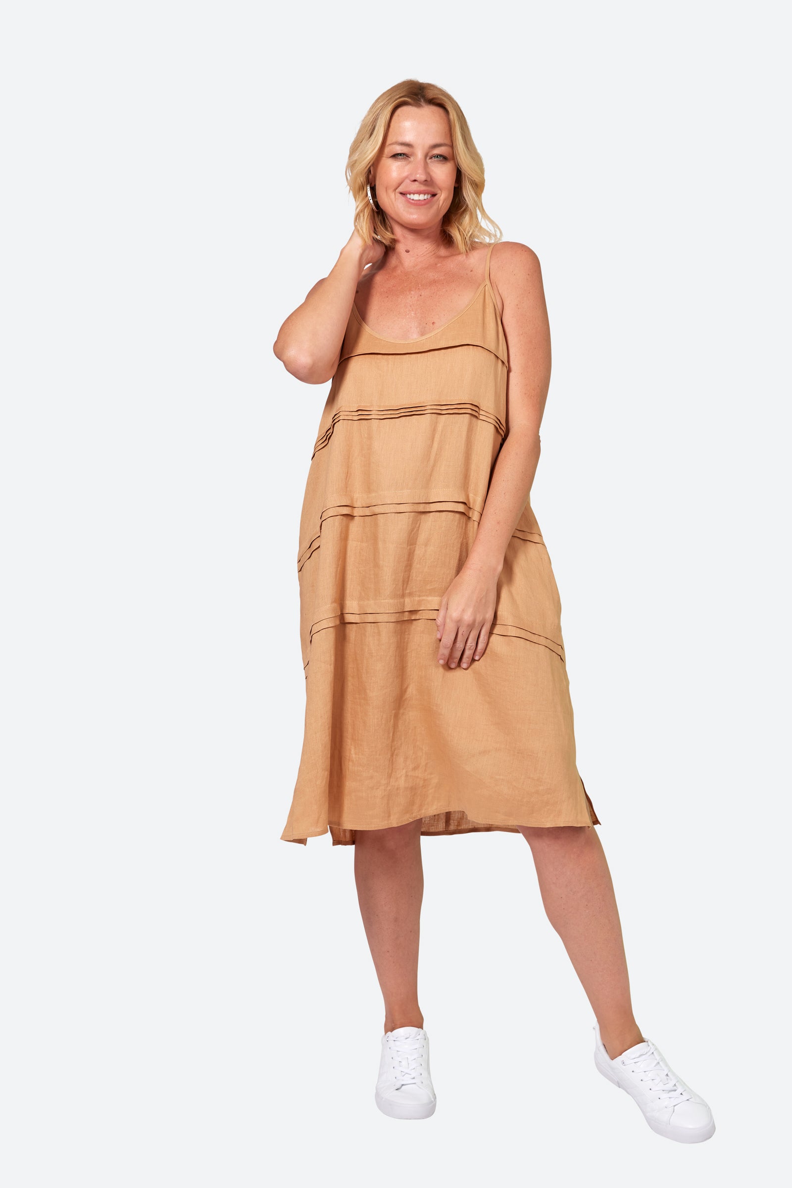 La Vie Tank Dress - Caramel - eb&ive Clothing - Dress Strappy Mid Linen