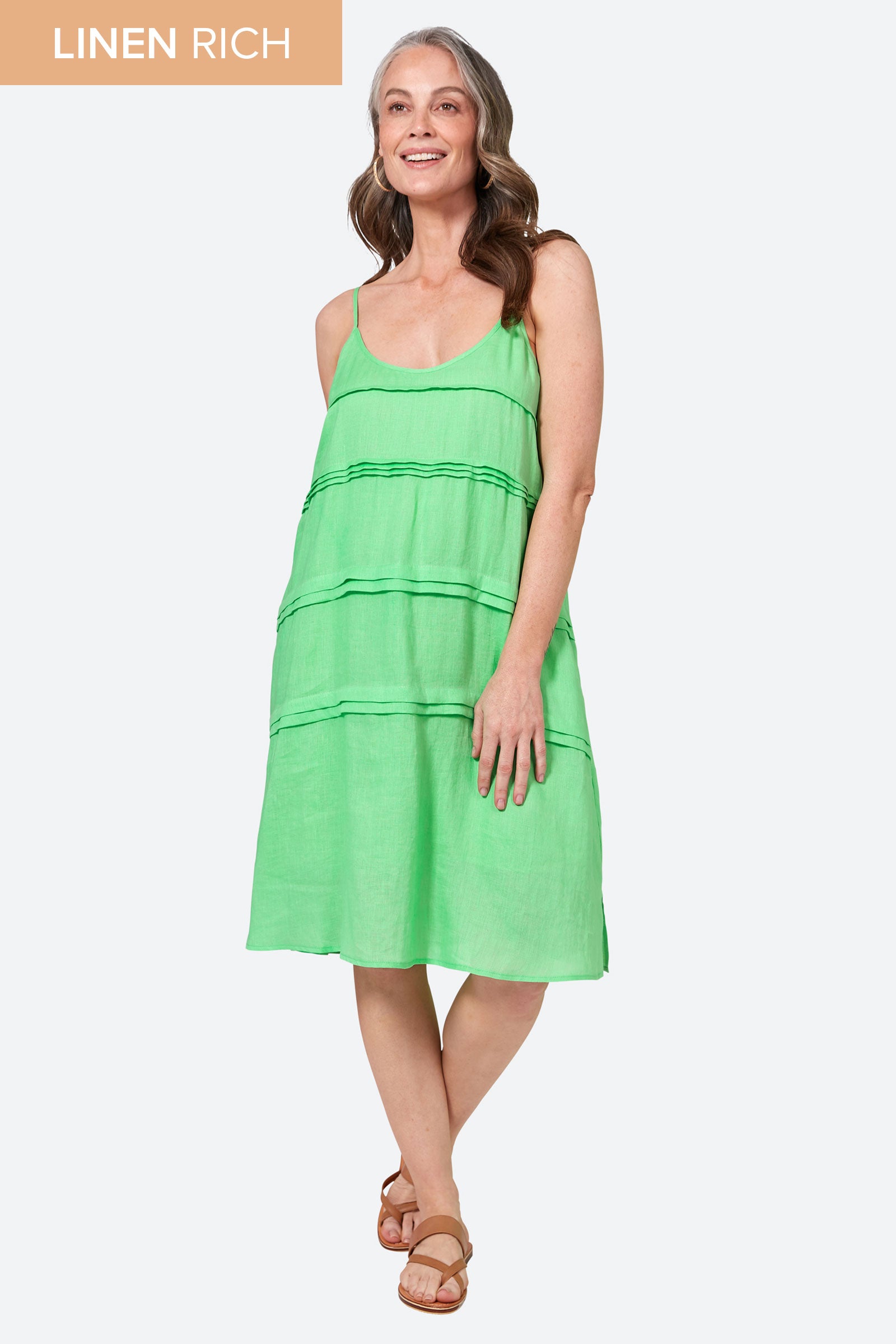 La Vie Tank Dress - Kiwi - eb&ive Clothing - Dress Strappy Mid Linen