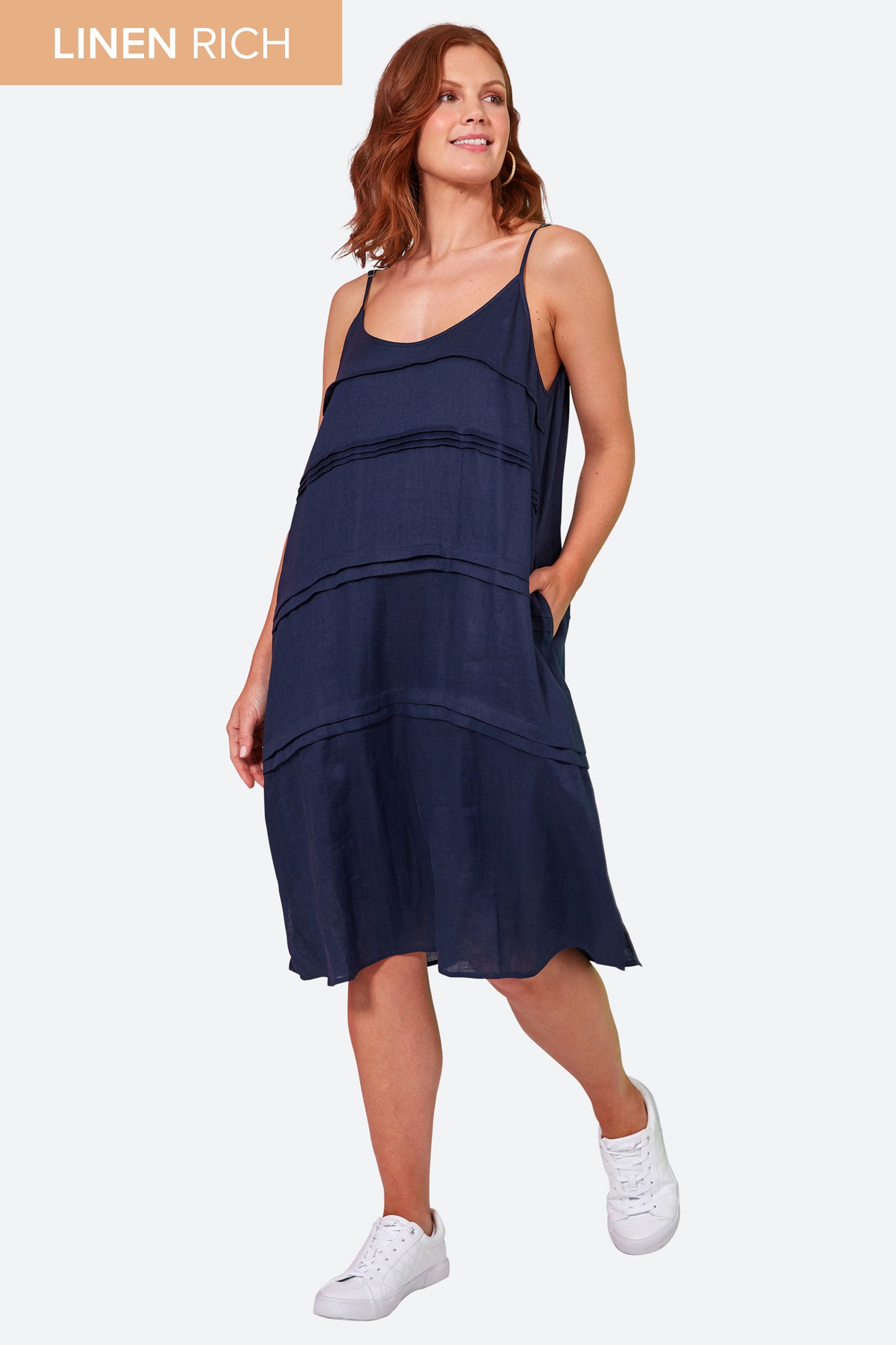 La Vie Tank Dress - Sapphire - eb&ive Clothing - Dress Strappy Mid Linen