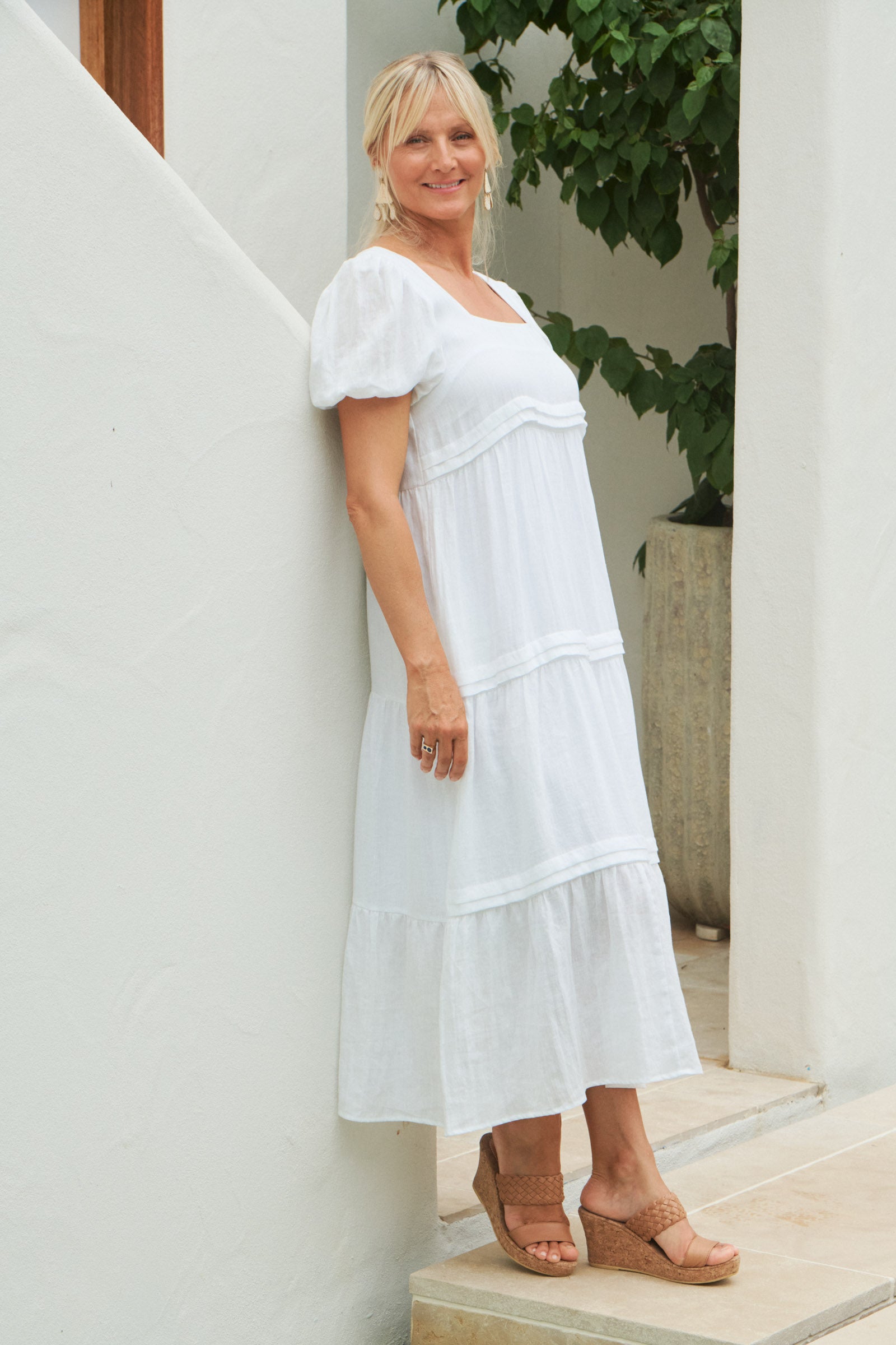 La Vie Pintuck Maxi - Blanc - eb&ive Clothing - Dress Maxi Linen