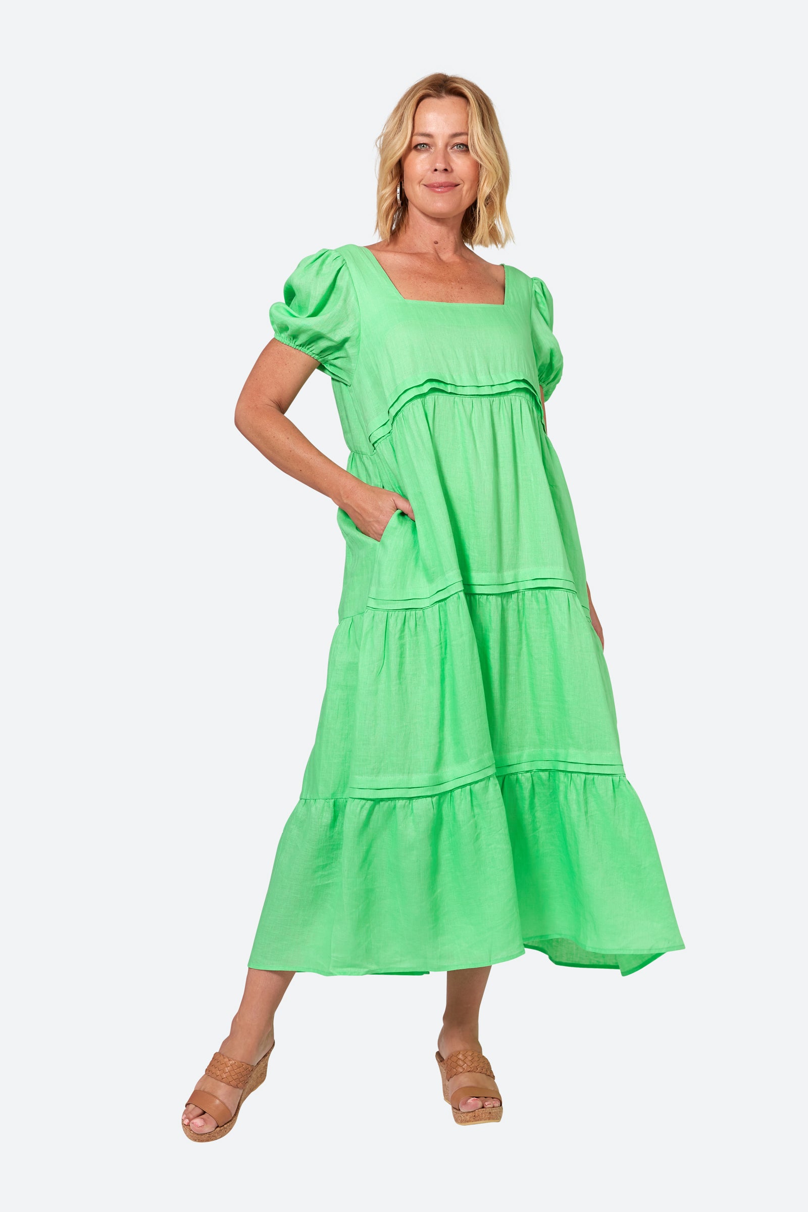 La Vie Pintuck Maxi - Kiwi - eb&ive Clothing - Dress Maxi Linen