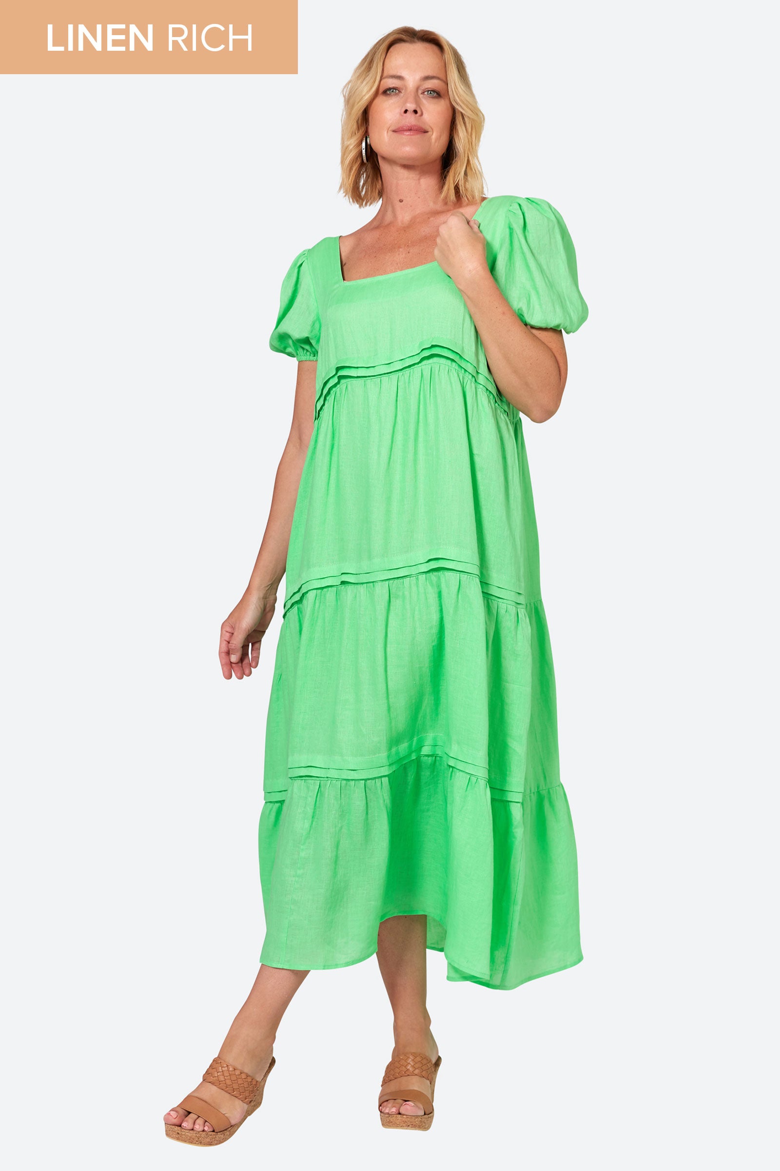 La Vie Pintuck Maxi - Kiwi - eb&ive Clothing - Dress Maxi Linen
