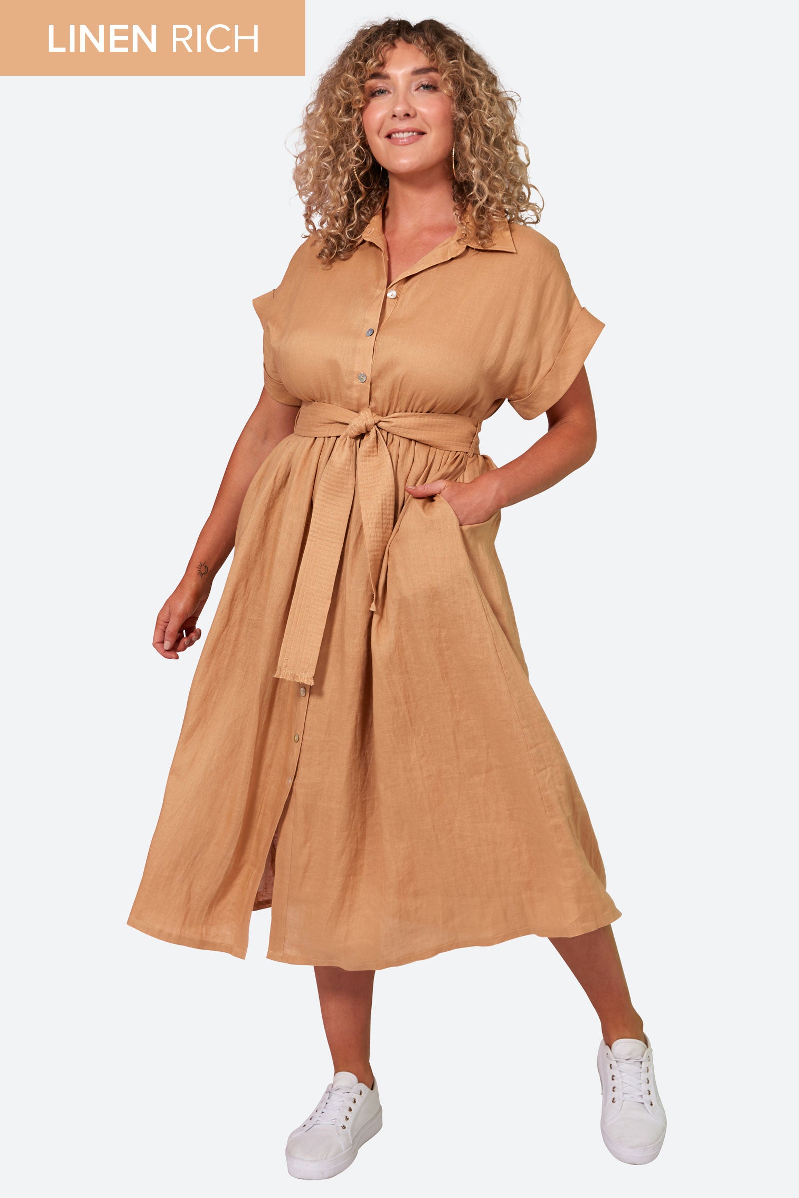 La Vie Shirt Dress - Caramel - eb&ive Clothing - Shirt Dress Maxi Linen